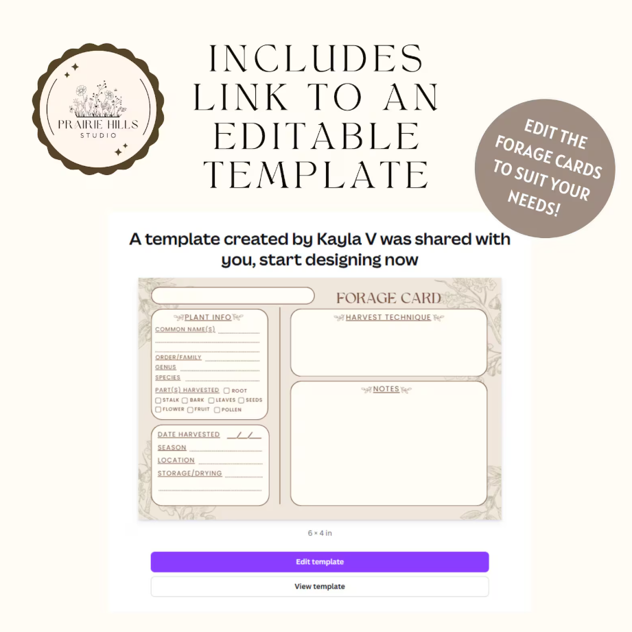 Printable Forage Card Template | 4x6 Editable Design (Digital Download)