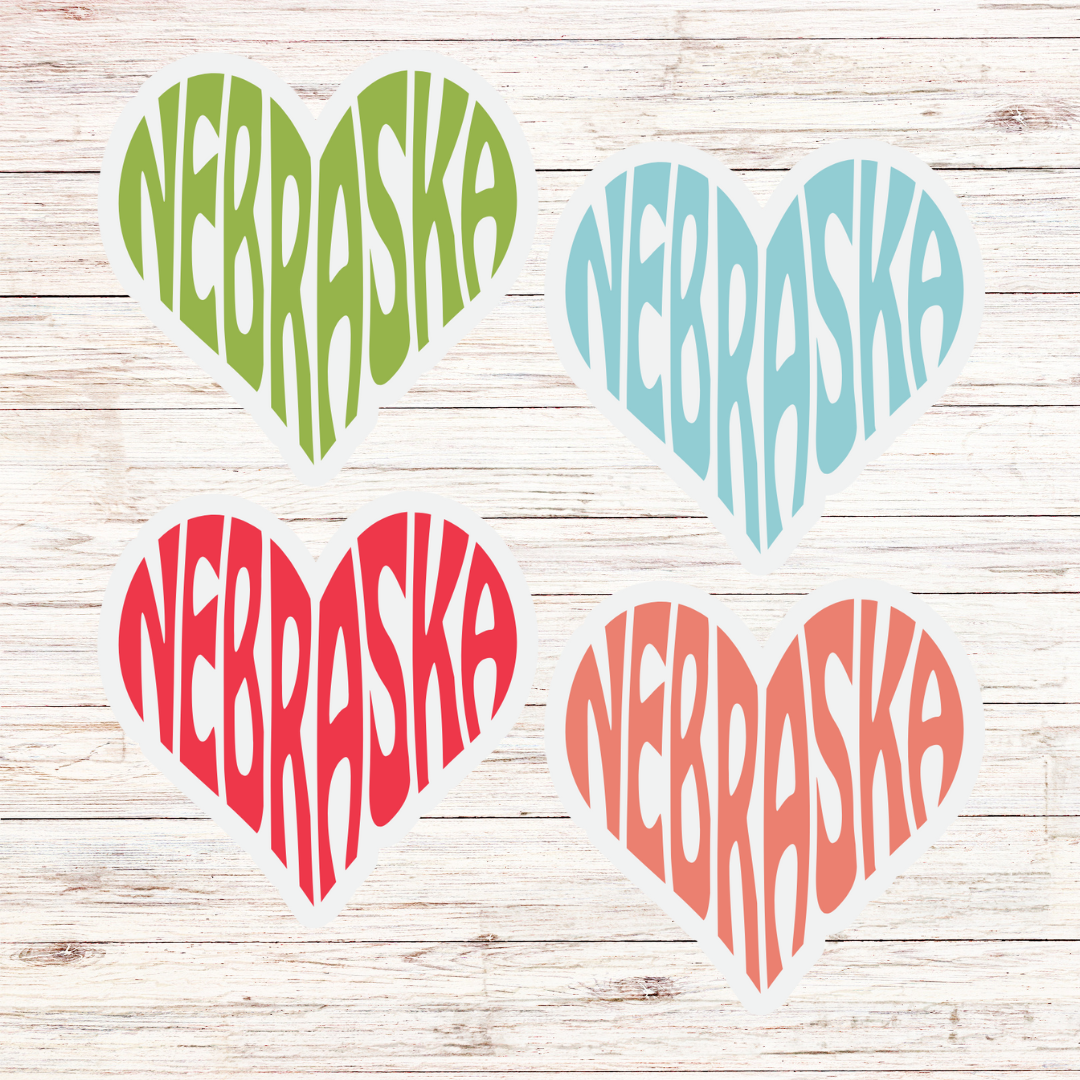 Retro Small Nebraska Heart Vinyl Die-Cut Sticker