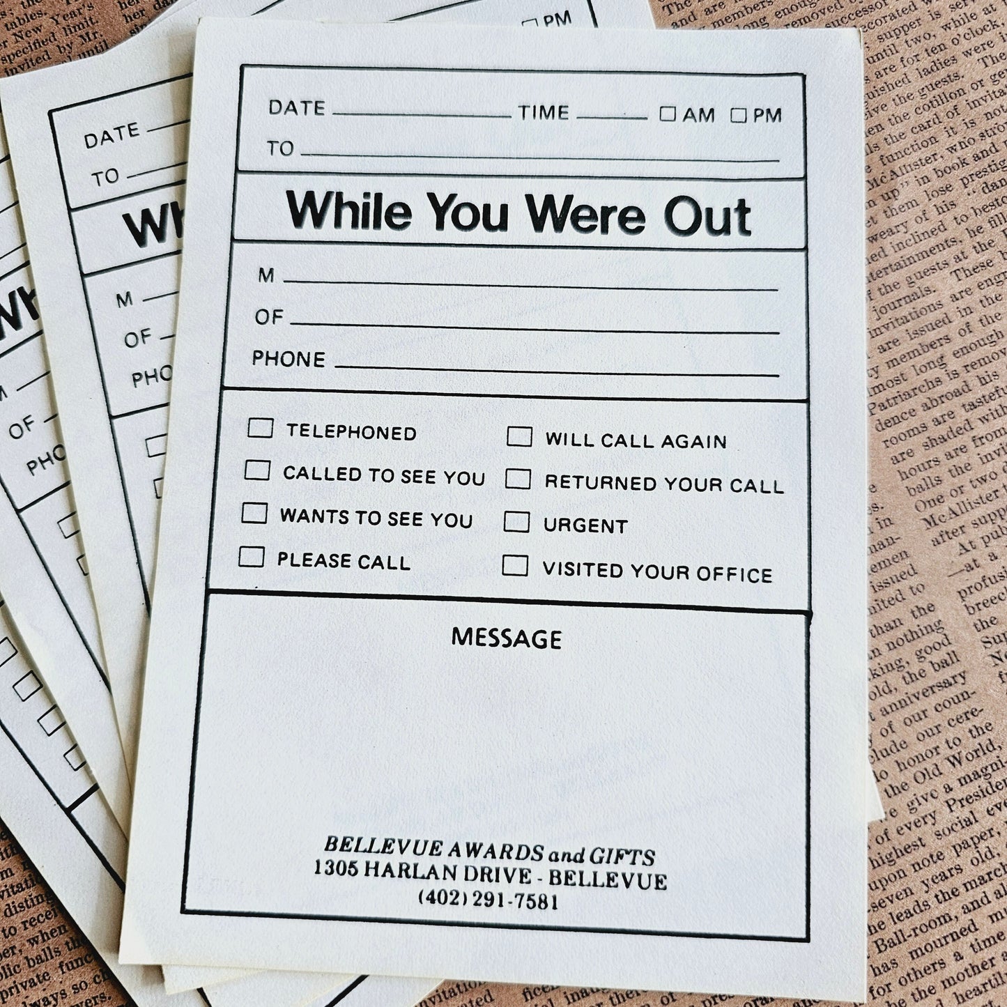 Set of 8 - "While You Were Out" Vintage Office Memo Pages