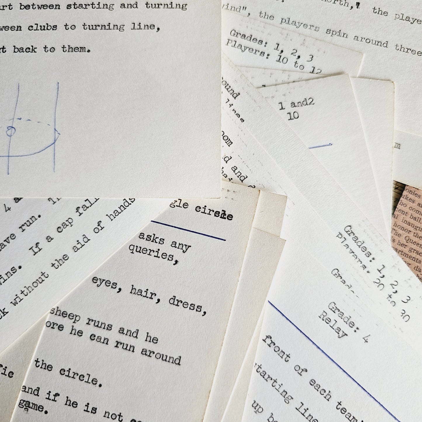 Set of 10 - Vintage Typed Index Cards