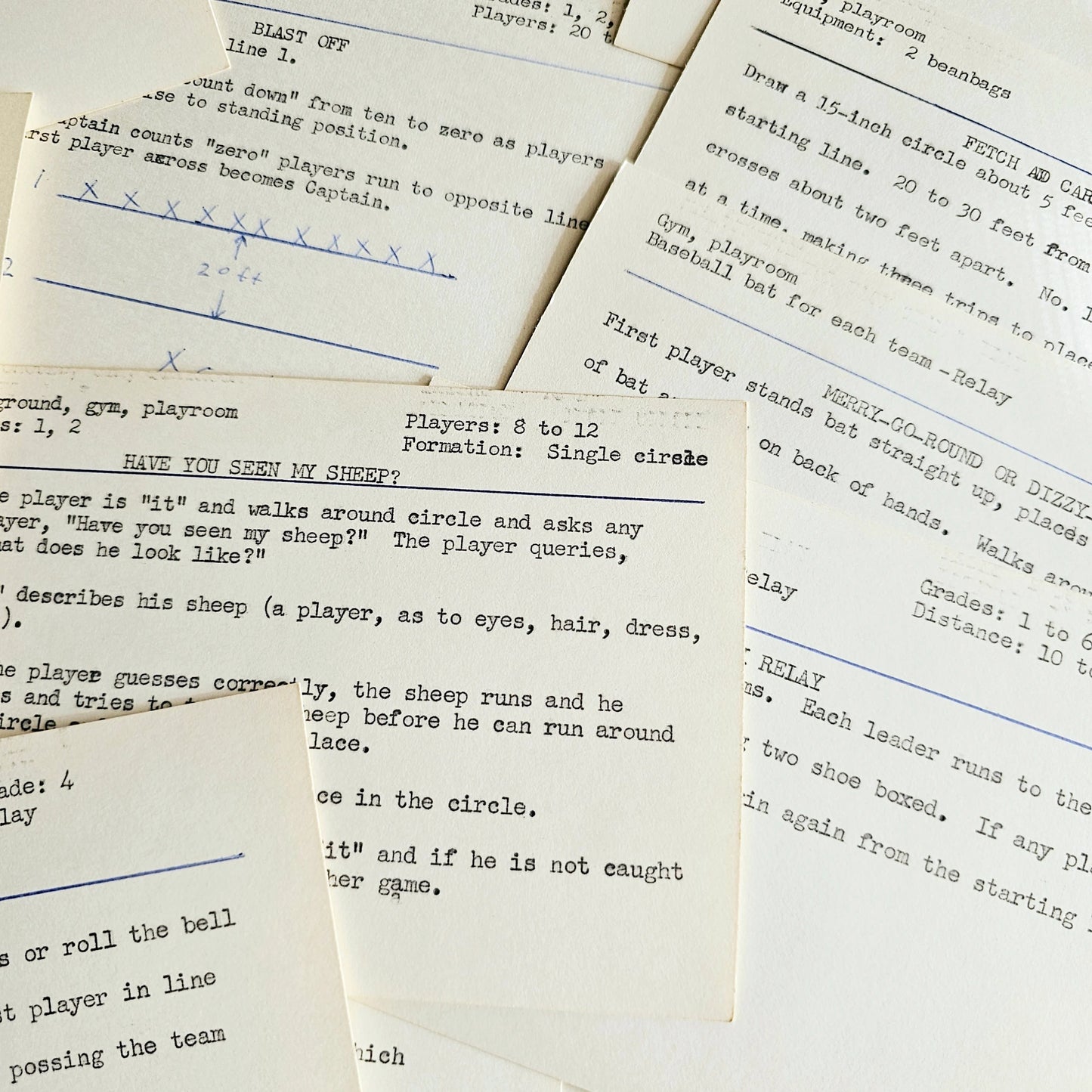 Set of 10 - Vintage Typed Index Cards