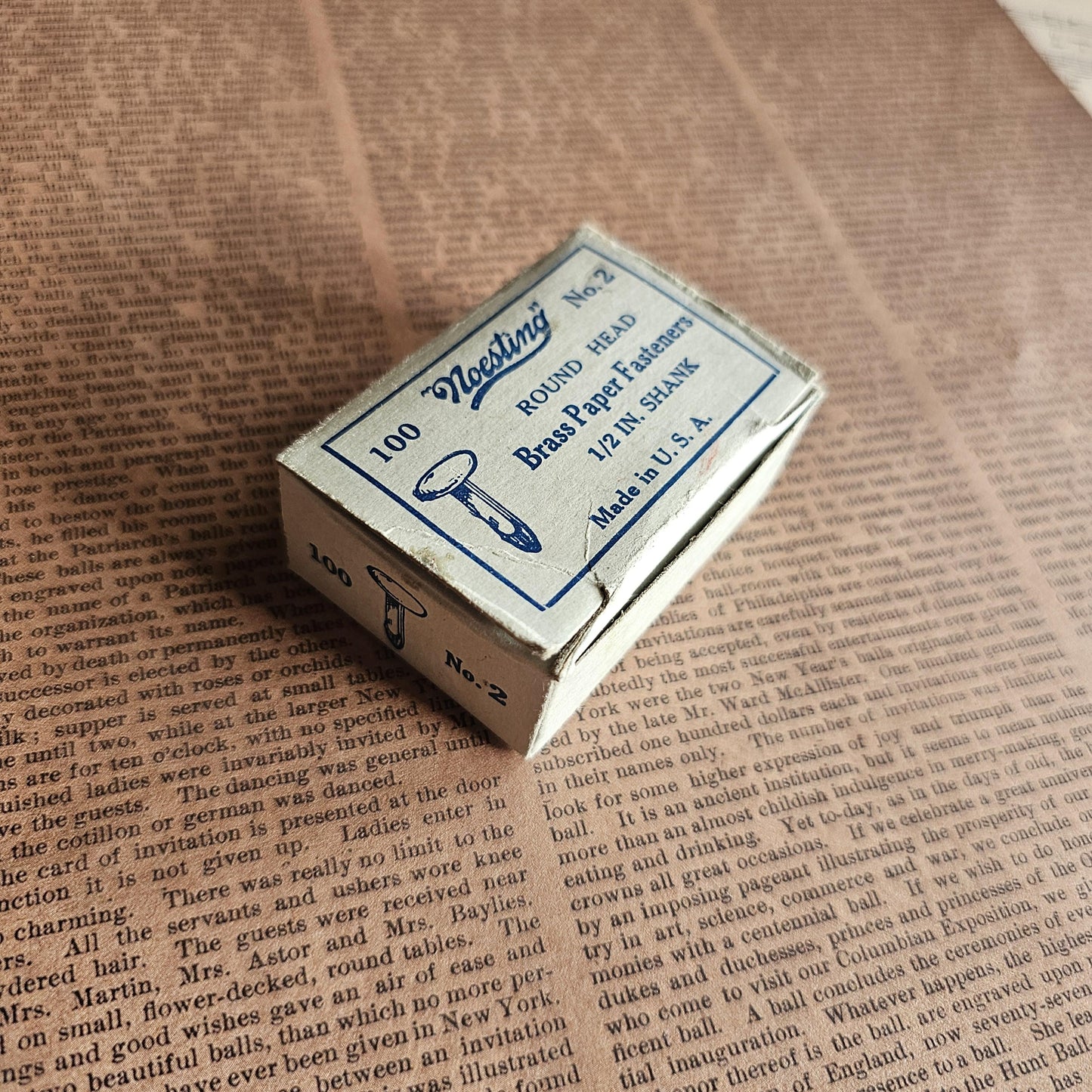 Vintage Box of Noesting Brass Paper Fasteners No. 2