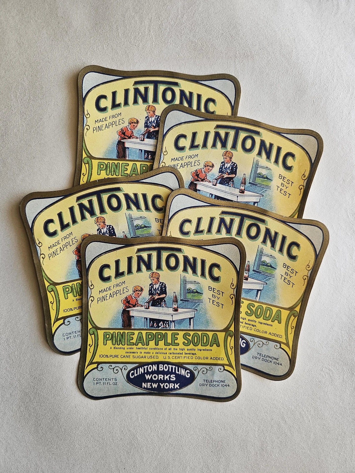 Set of 5 - Retro Clintonic Pineapple Soda Labels