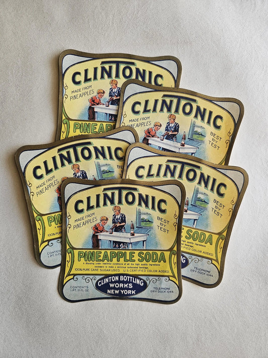 Set of 5 - Retro Clintonic Pineapple Soda Labels