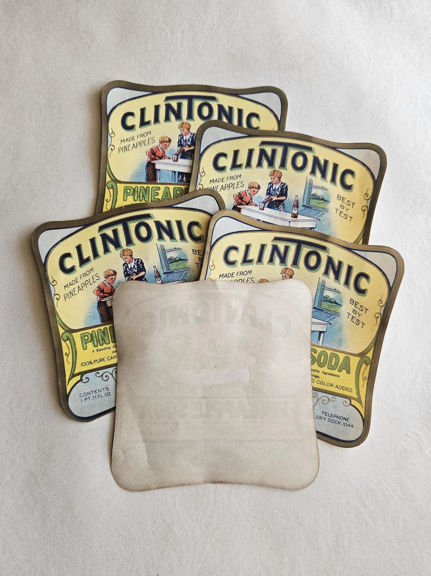 Set of 5 - Retro Clintonic Pineapple Soda Labels