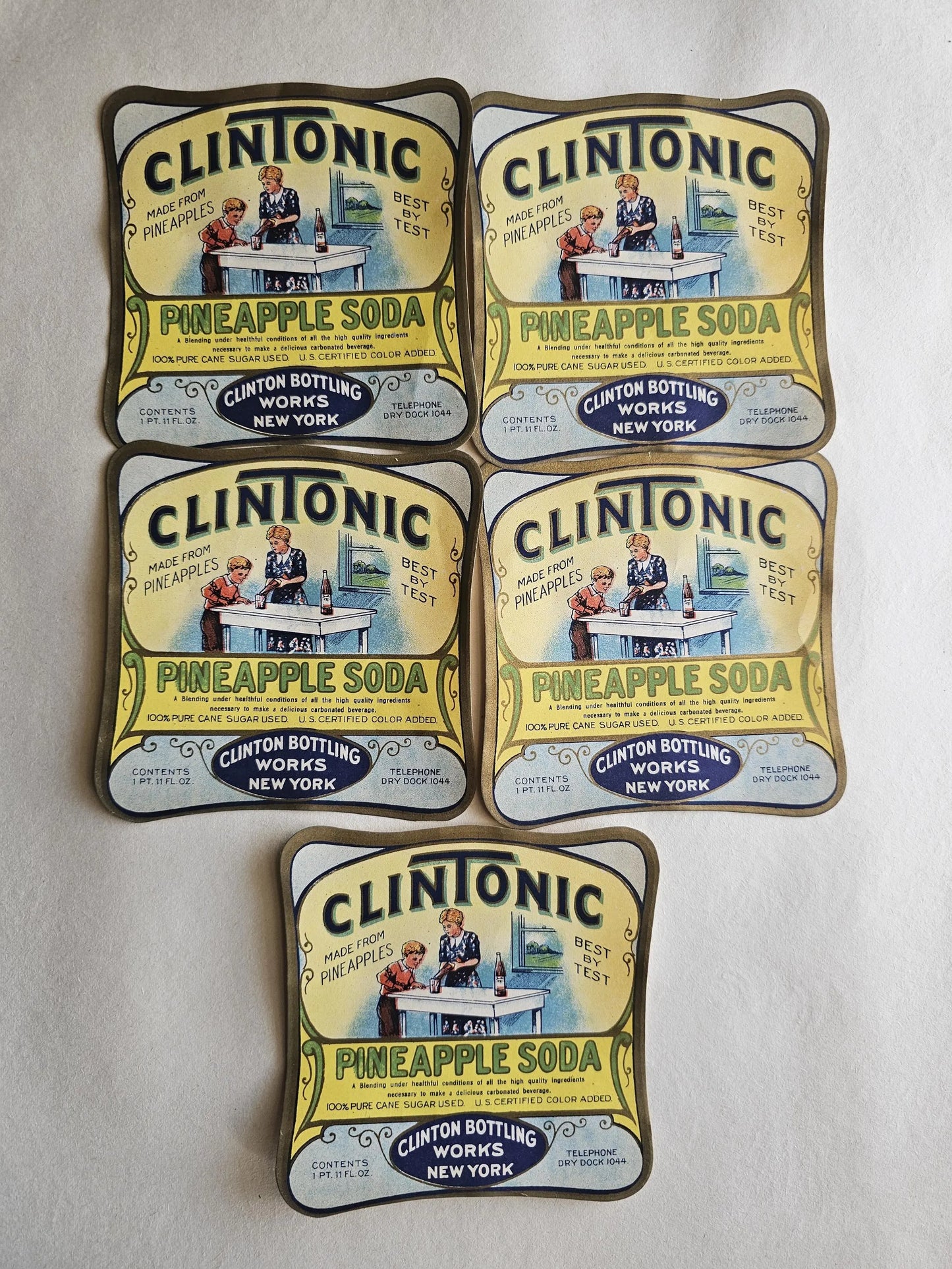 Set of 5 - Retro Clintonic Pineapple Soda Labels