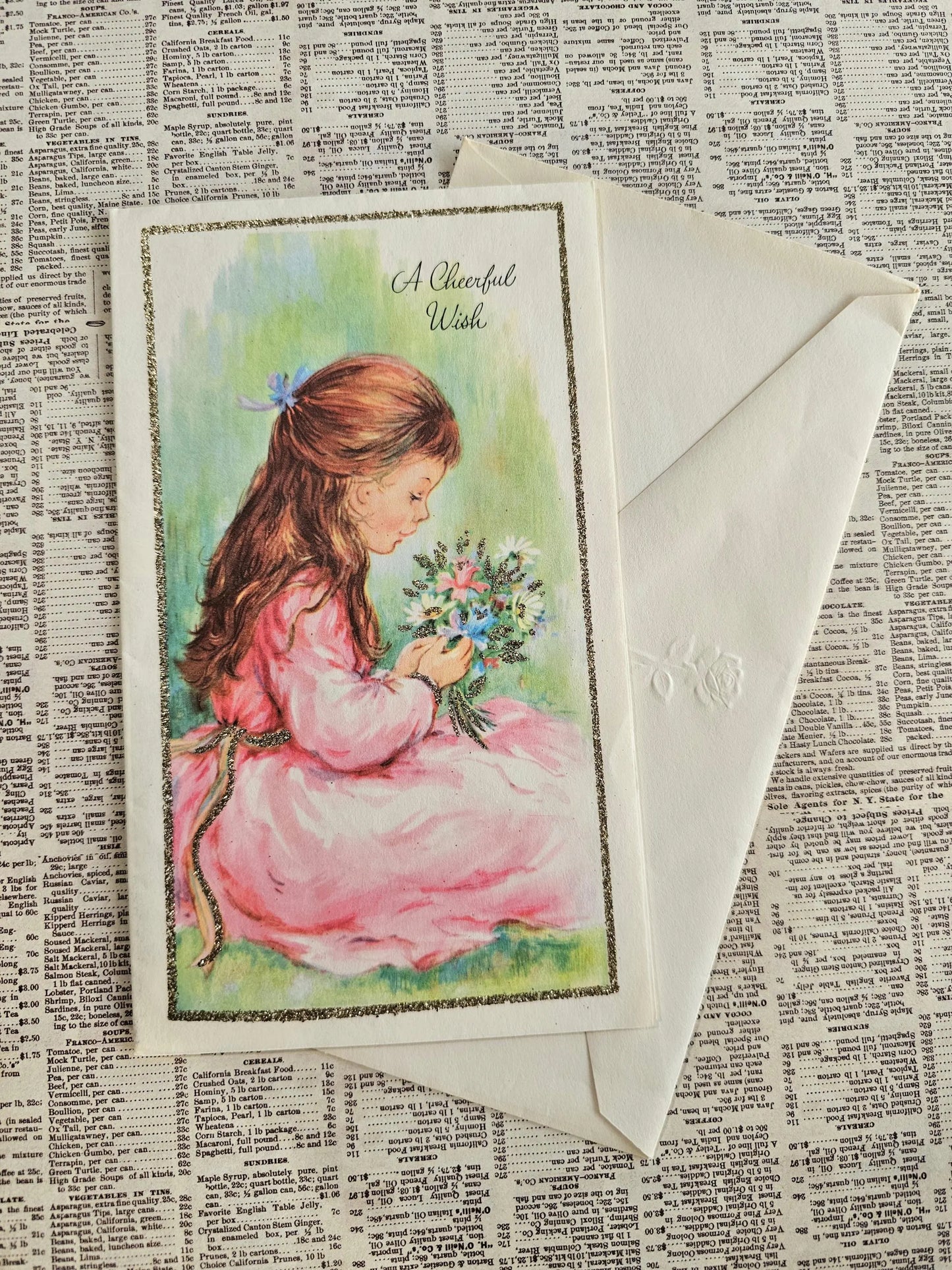 "A Cheerful Wish" Vintage Greeting Card and Envelope