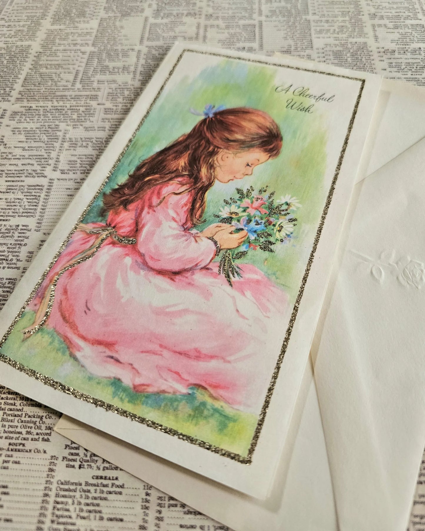 "A Cheerful Wish" Vintage Greeting Card and Envelope