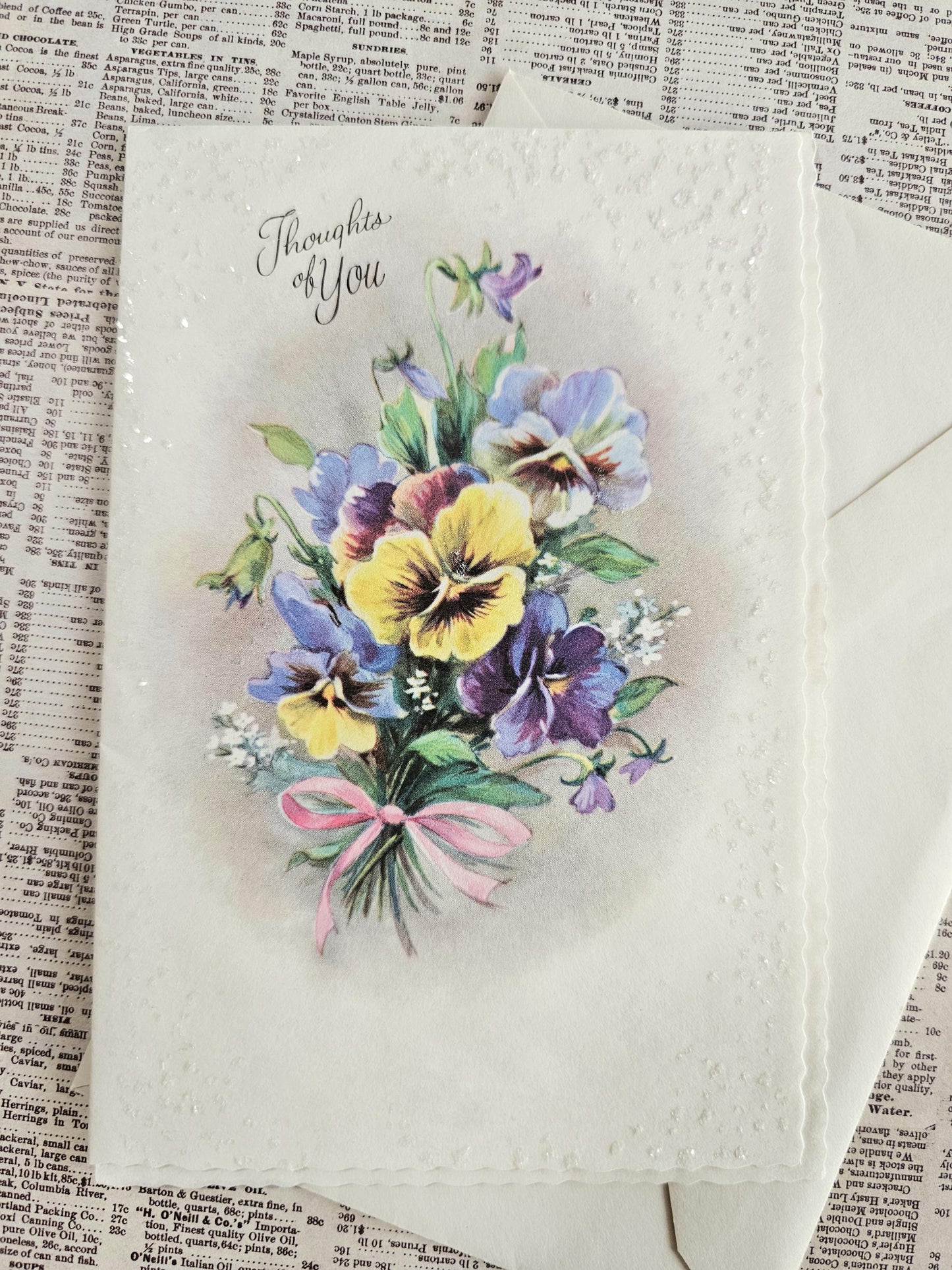 "Thoughts of You" Vintage Greeting Card and Envelope