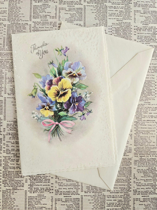 "Thoughts of You" Vintage Greeting Card and Envelope
