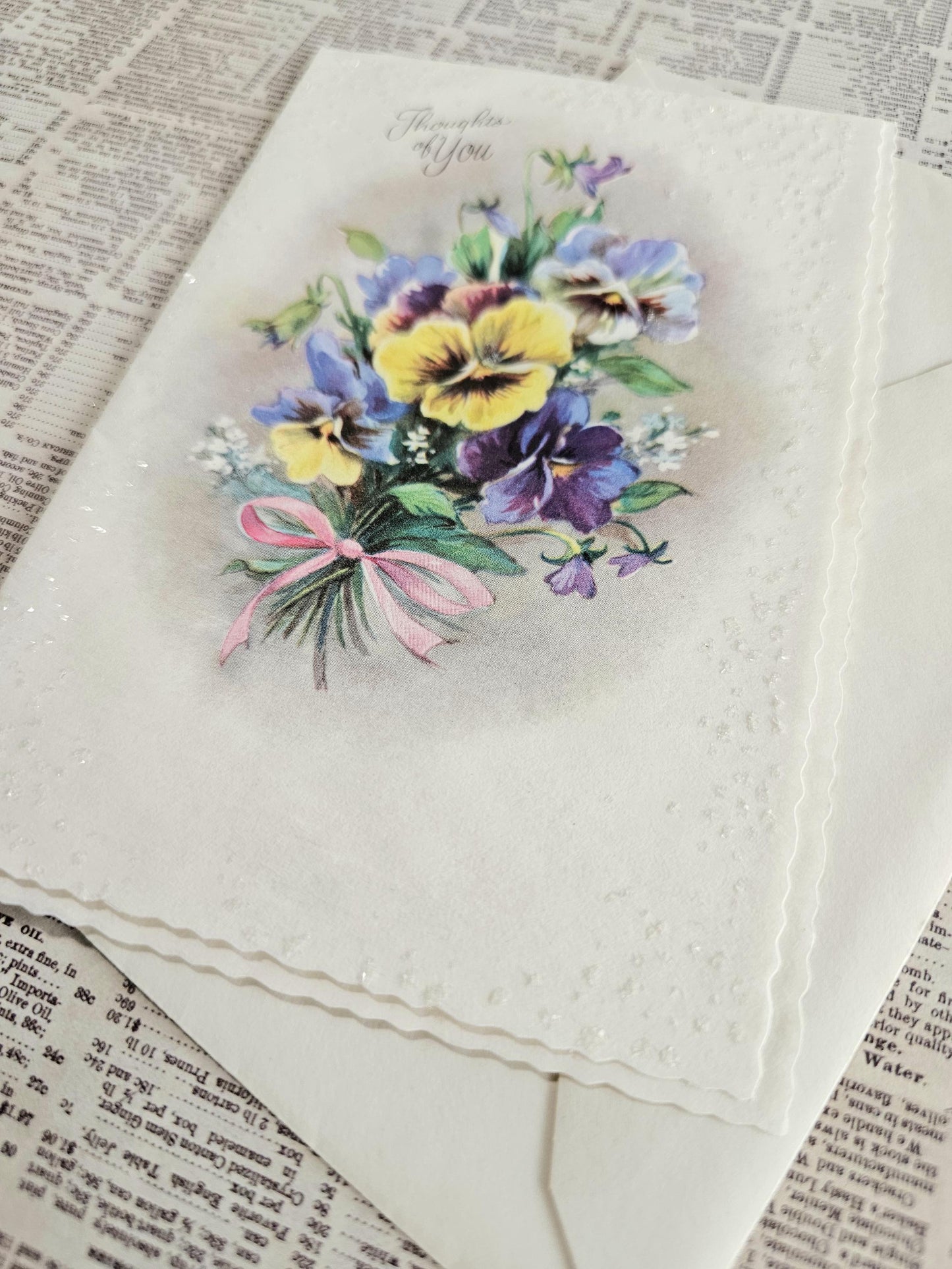 "Thoughts of You" Vintage Greeting Card and Envelope