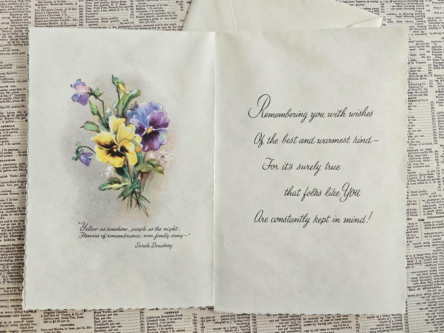 "Thoughts of You" Vintage Greeting Card and Envelope