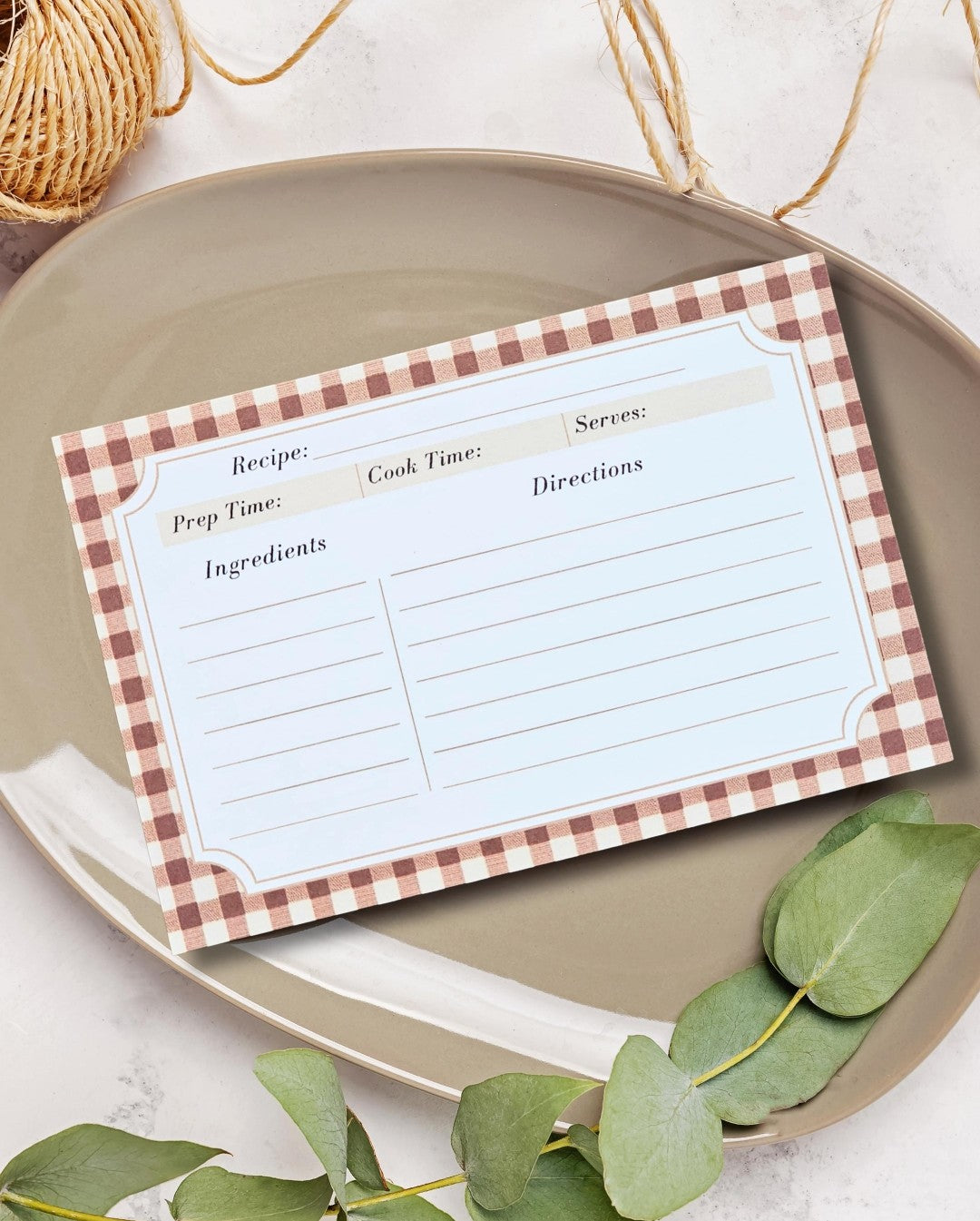 Brown and Red Plaid Recipe Cards - Set of 10