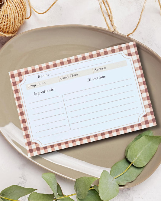 Brown and Red Plaid Recipe Cards - Set of 10