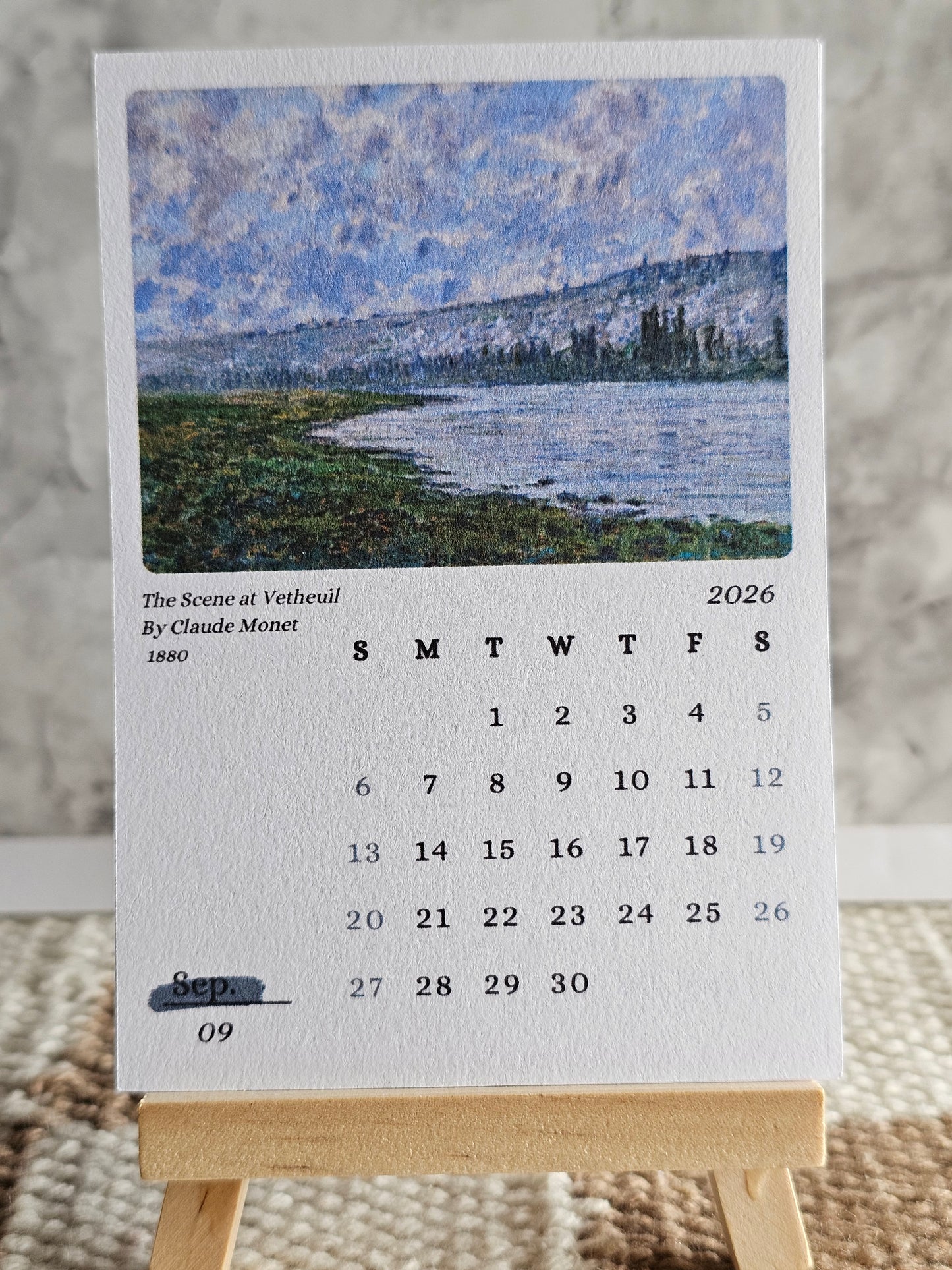 Claude Monet 2026 Mini Desk Calendar & Display Easel | 12 Month Calendar