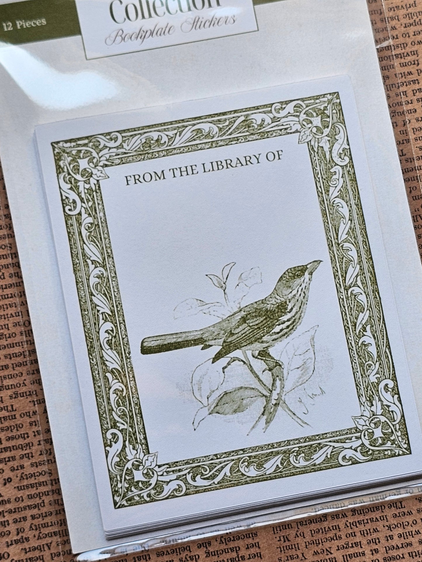 Ex Libris Collection Bookplate Stickers | Bird & Branch Illustration Stickers | 12 Pack | Adhesive Bookplates