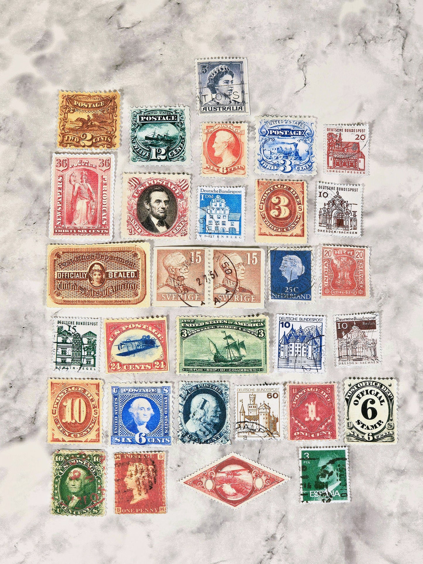 Vintage Postage Stamp Faux Stickers | 50 Pcs