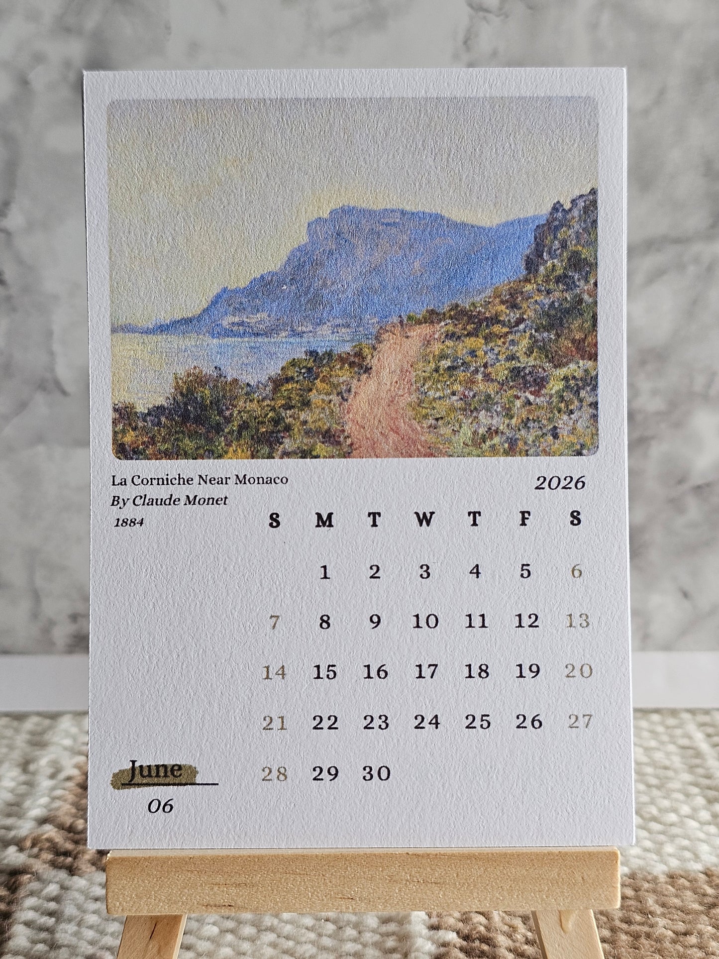 Claude Monet 2026 Mini Desk Calendar & Display Easel | 12 Month Calendar