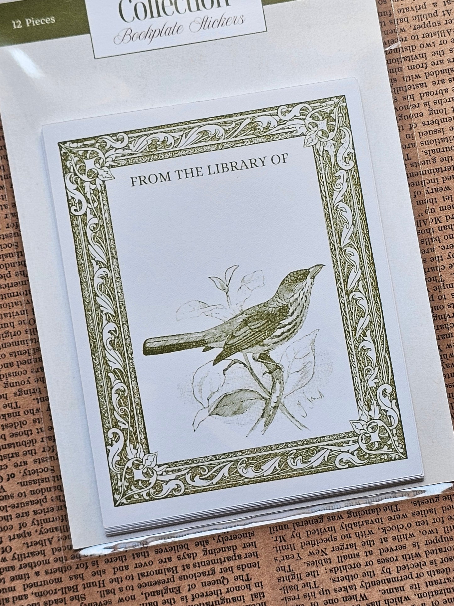 Ex Libris Collection Bookplate Stickers | Bird & Branch Illustration Stickers | 12 Pack | Adhesive Bookplates