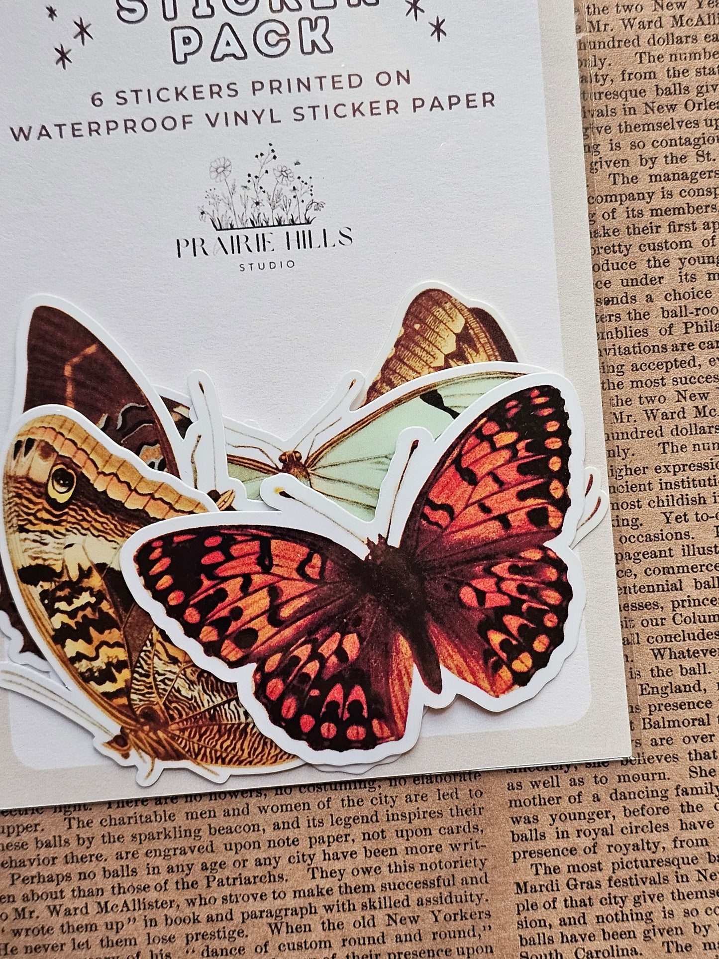 Vinyl Butterfly Stickers | 6 Pack | Adhesive Vinyl Waterproof Stickers