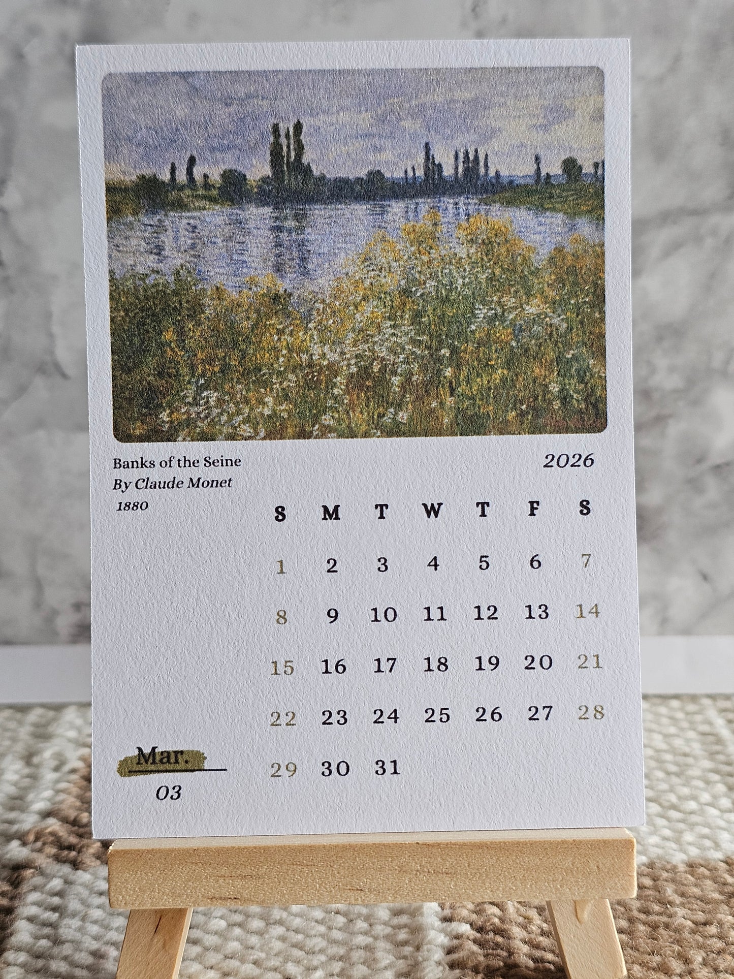 Claude Monet 2026 Mini Desk Calendar & Display Easel | 12 Month Calendar