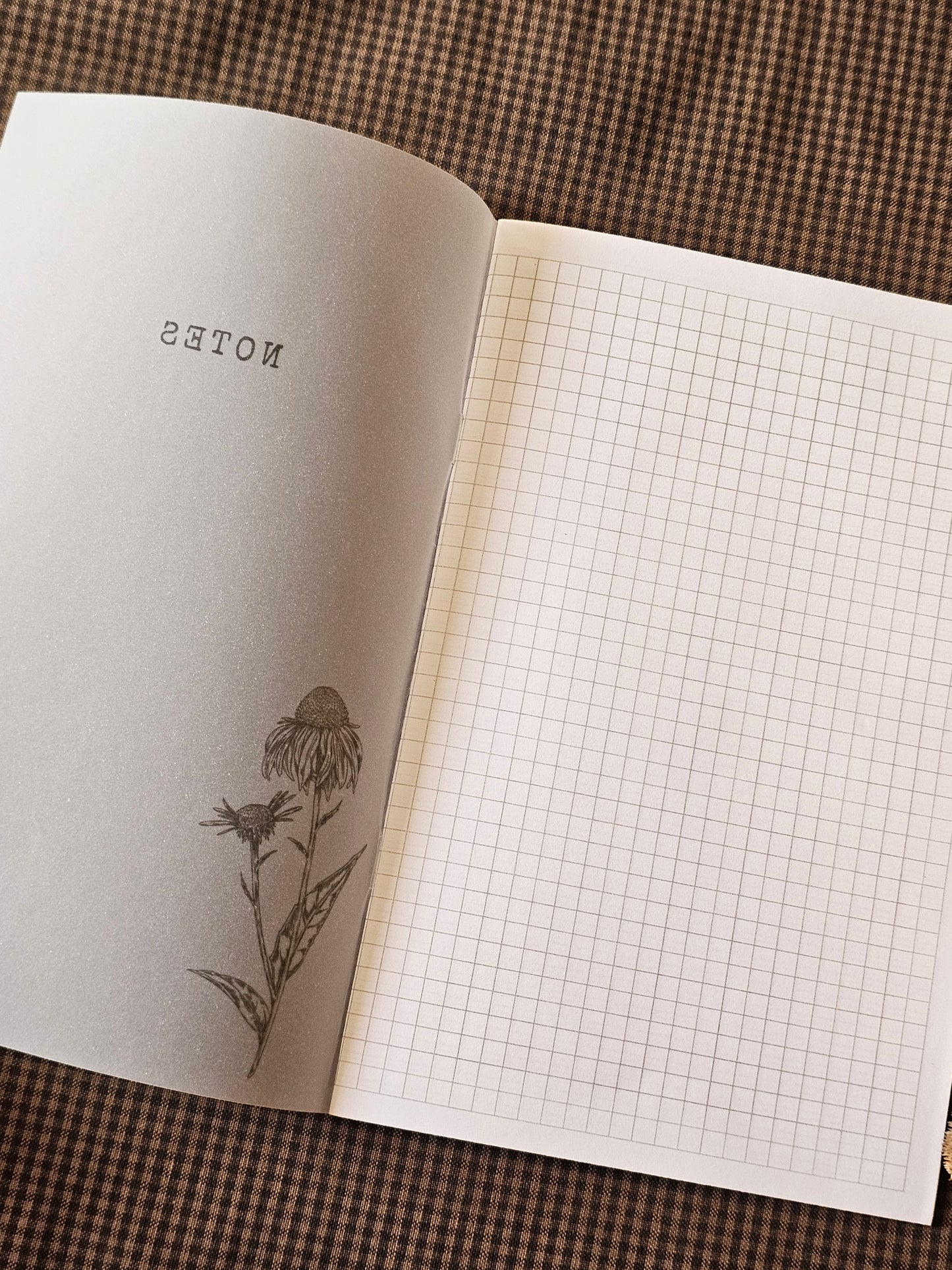Handmade Coneflower Pocket Notebook | Grid-Lined Vellum Overlay