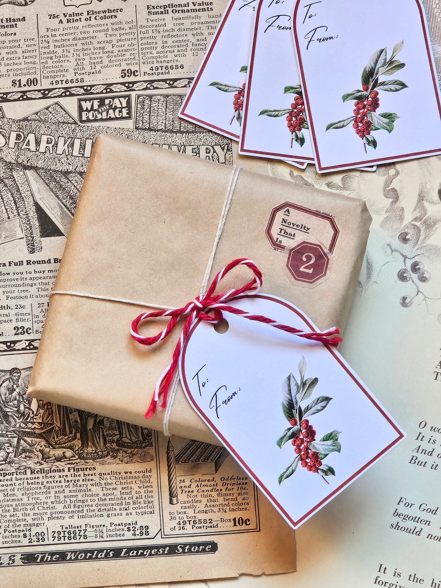 Christmas Holly Gift Tags | Set of 12 Holiday Tags