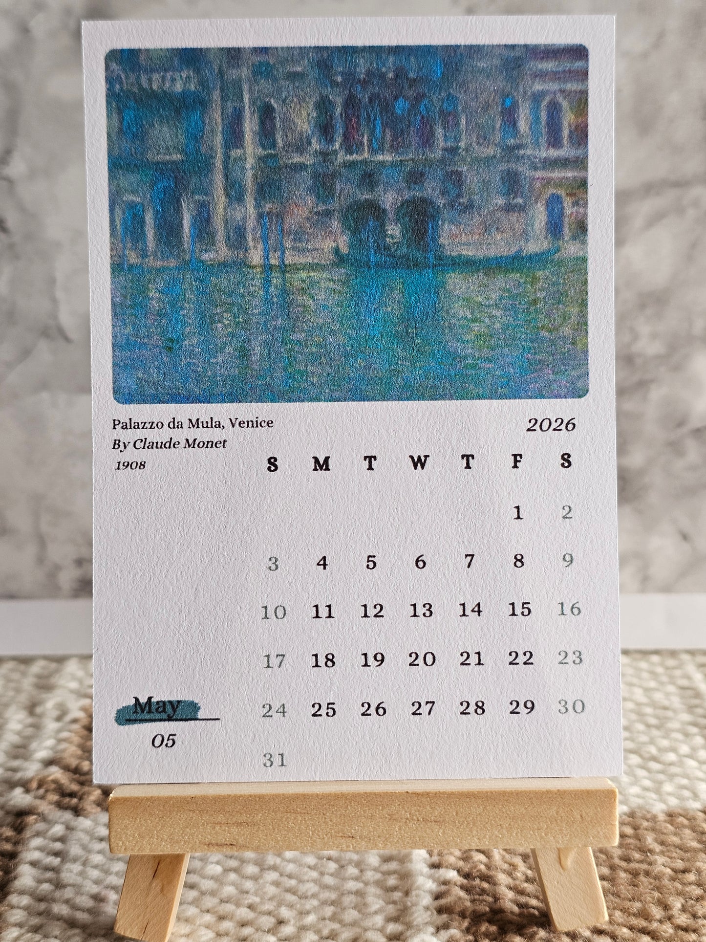 Claude Monet 2026 Mini Desk Calendar & Display Easel | 12 Month Calendar