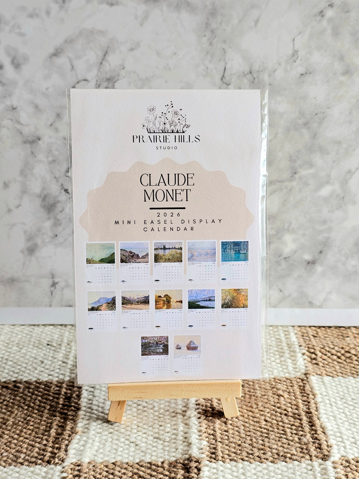 Claude Monet 2026 Mini Desk Calendar & Display Easel | 12 Month Calendar