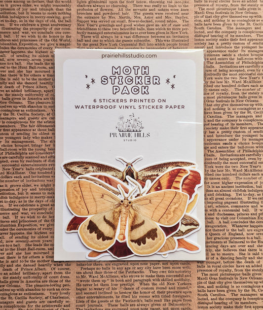 Vinyl Moth Stickers | 6 Pack | Adhesive Vinyl Waterproof Stickers
