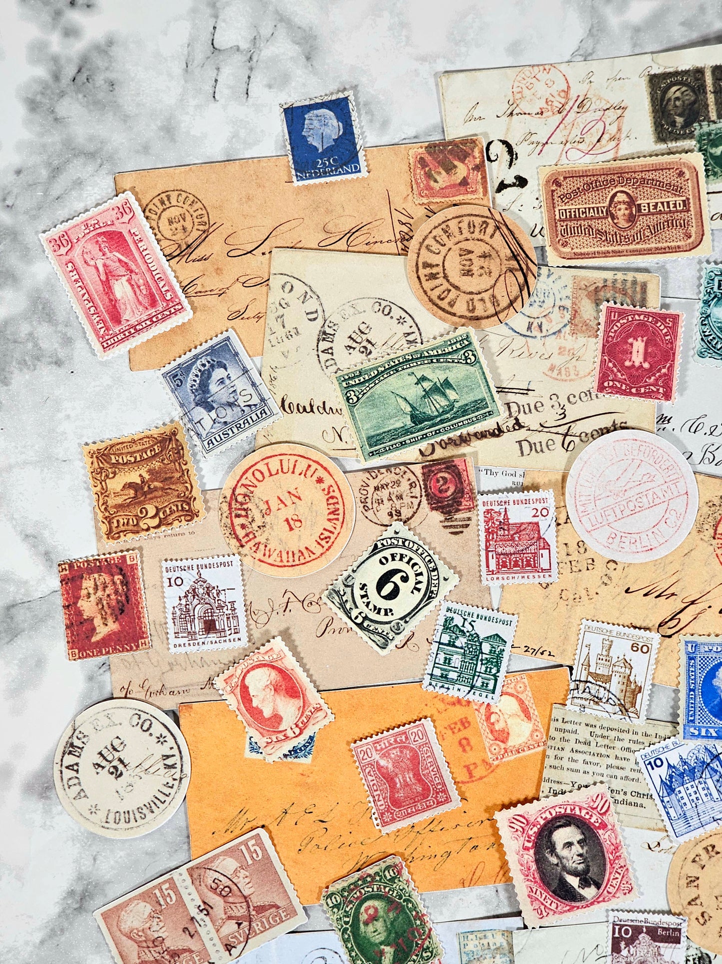 Vintage Postage Stamp Faux Stickers | 50 Pcs