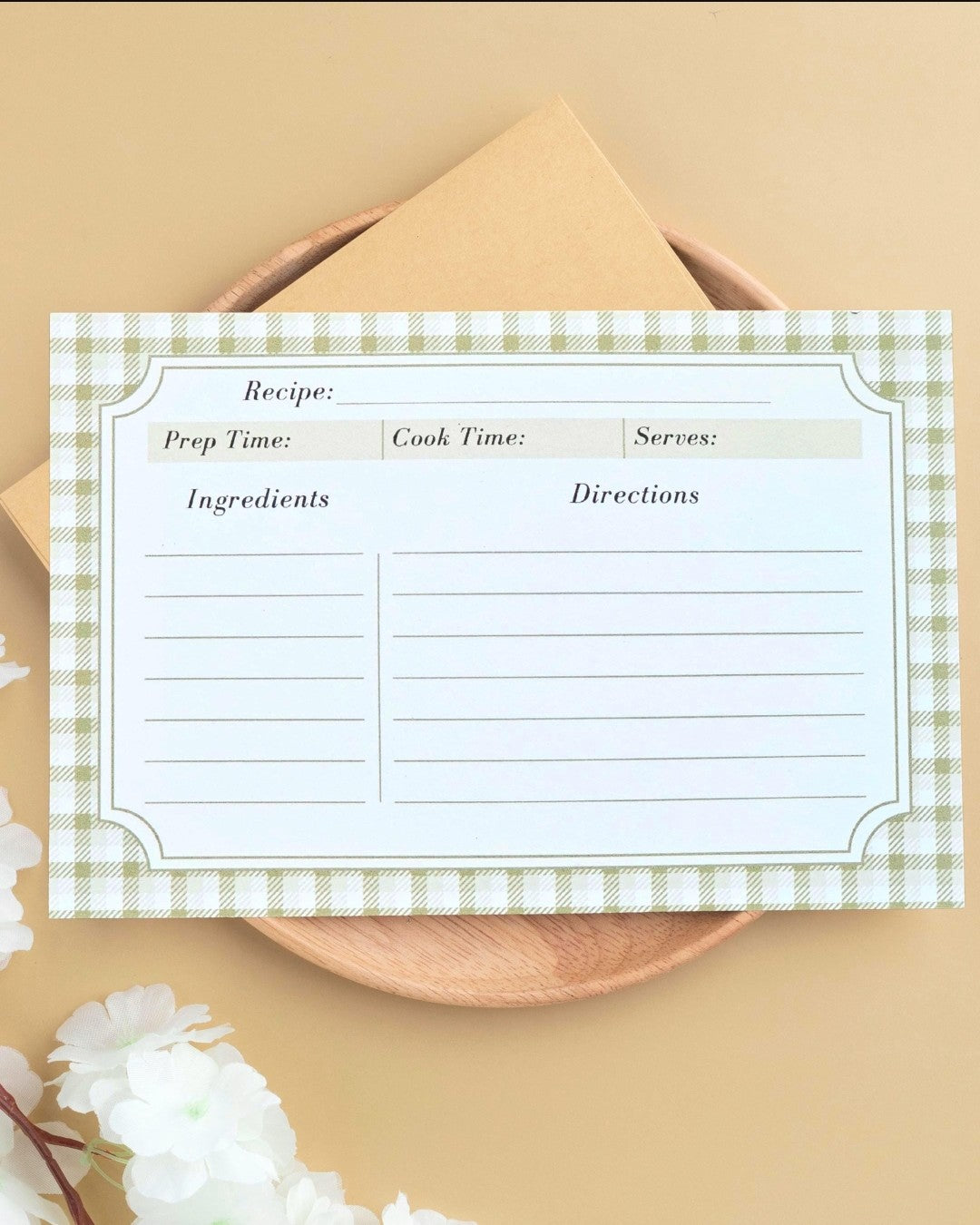 Green Plaid Recipe Cards - Set of 10