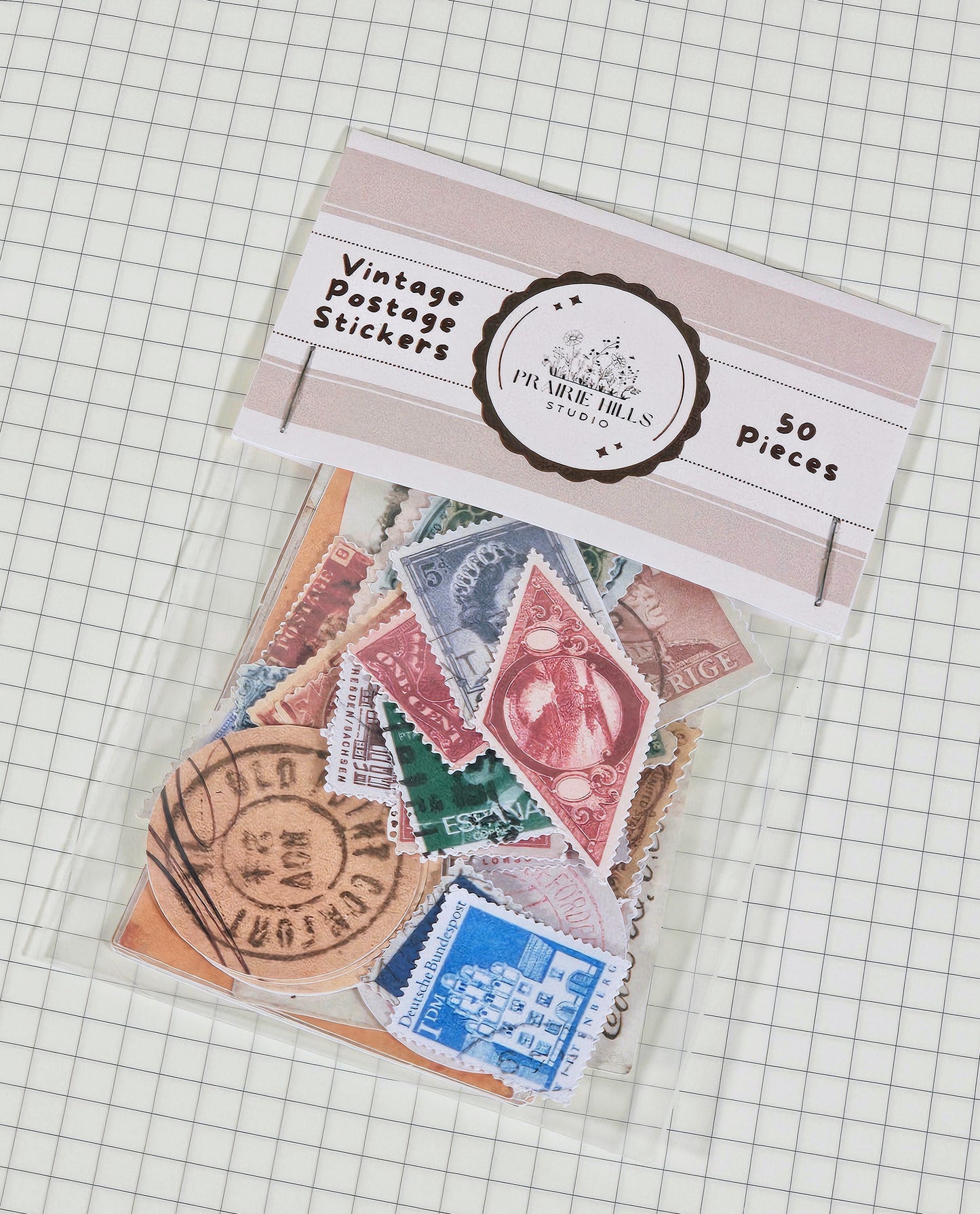 Vintage Postage Stamp Faux Stickers | 50 Pcs