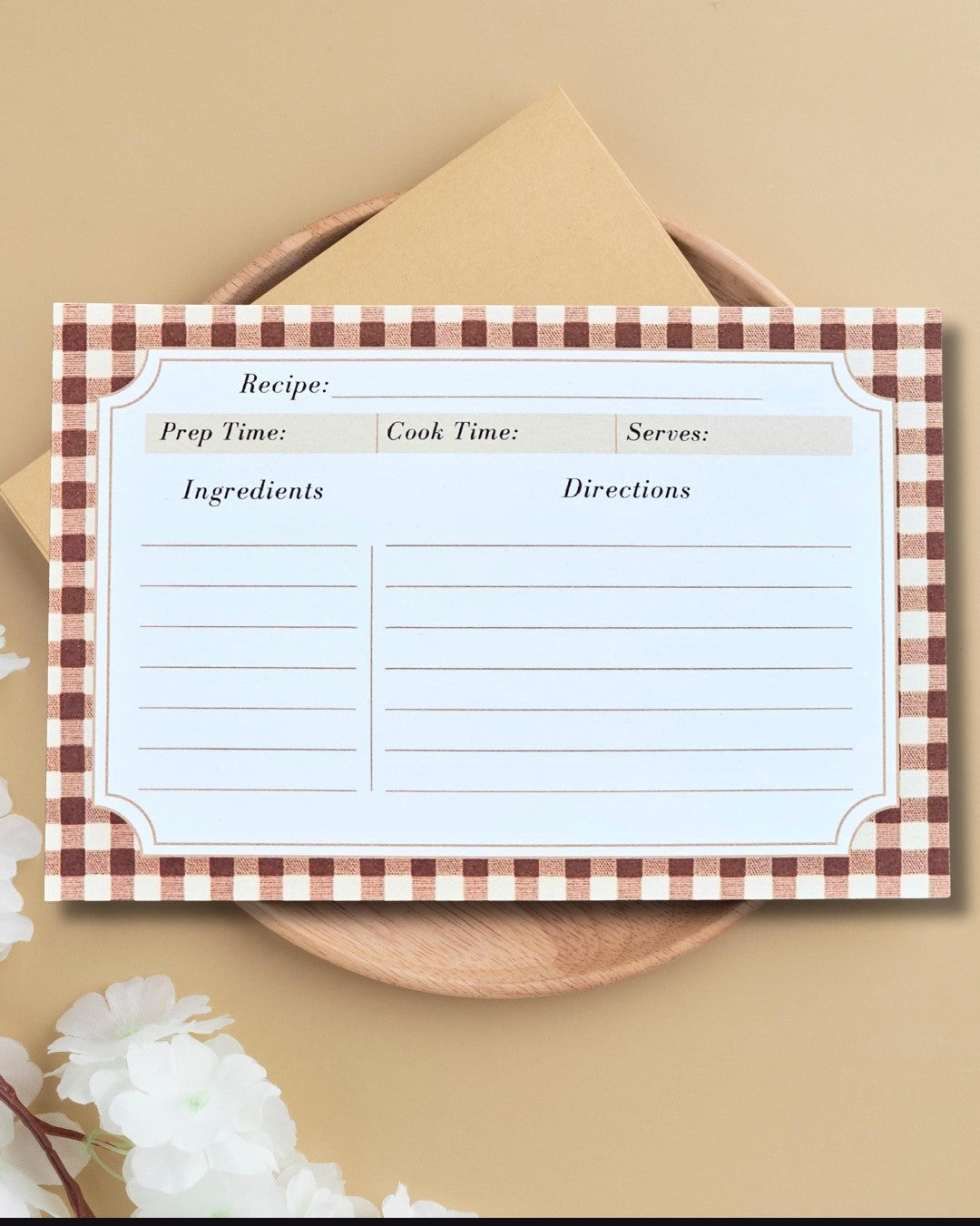 Brown and Red Plaid Recipe Cards - Set of 10