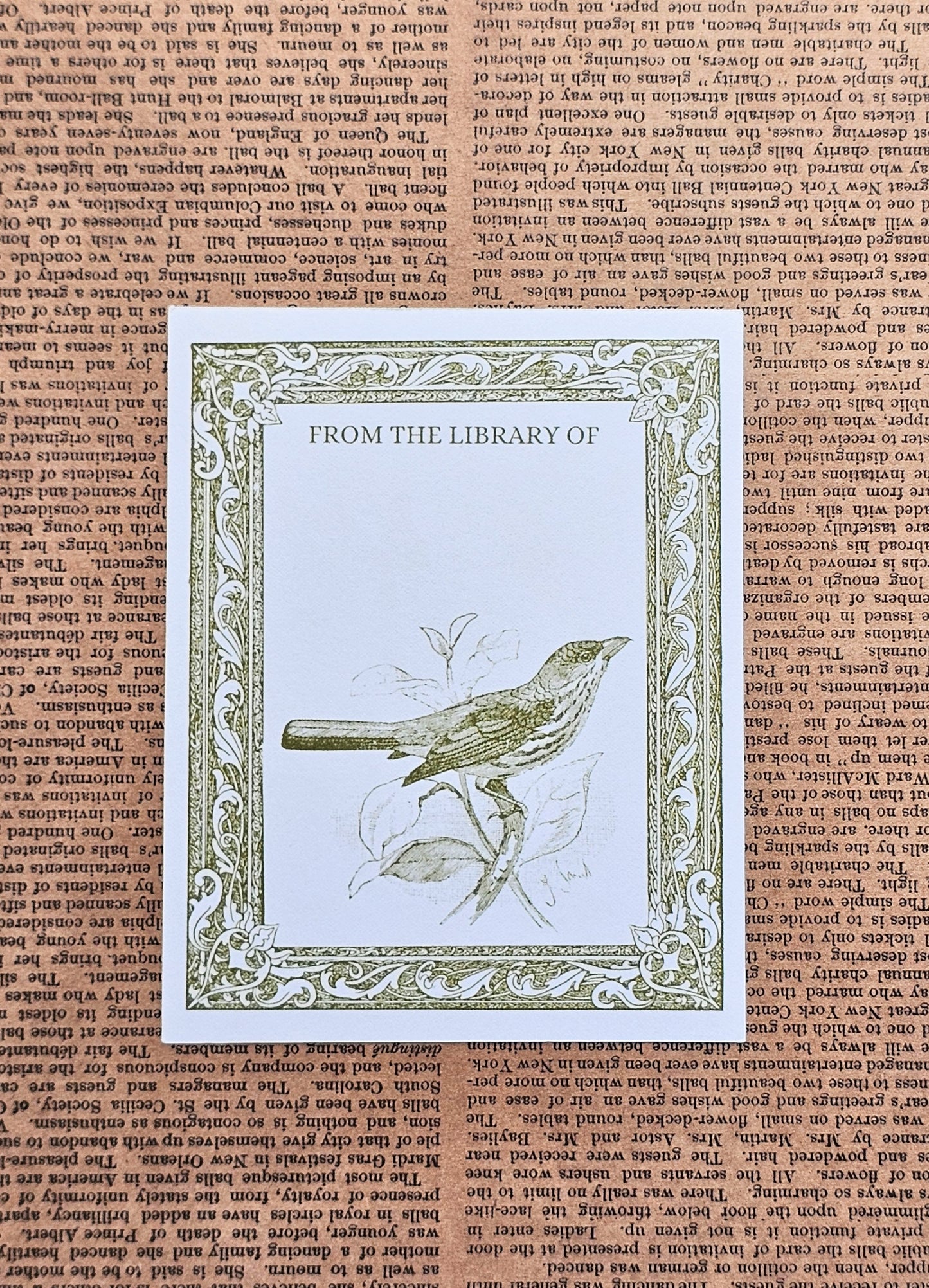 Ex Libris Collection Bookplate Stickers | Bird & Branch Illustration Stickers | 12 Pack | Adhesive Bookplates