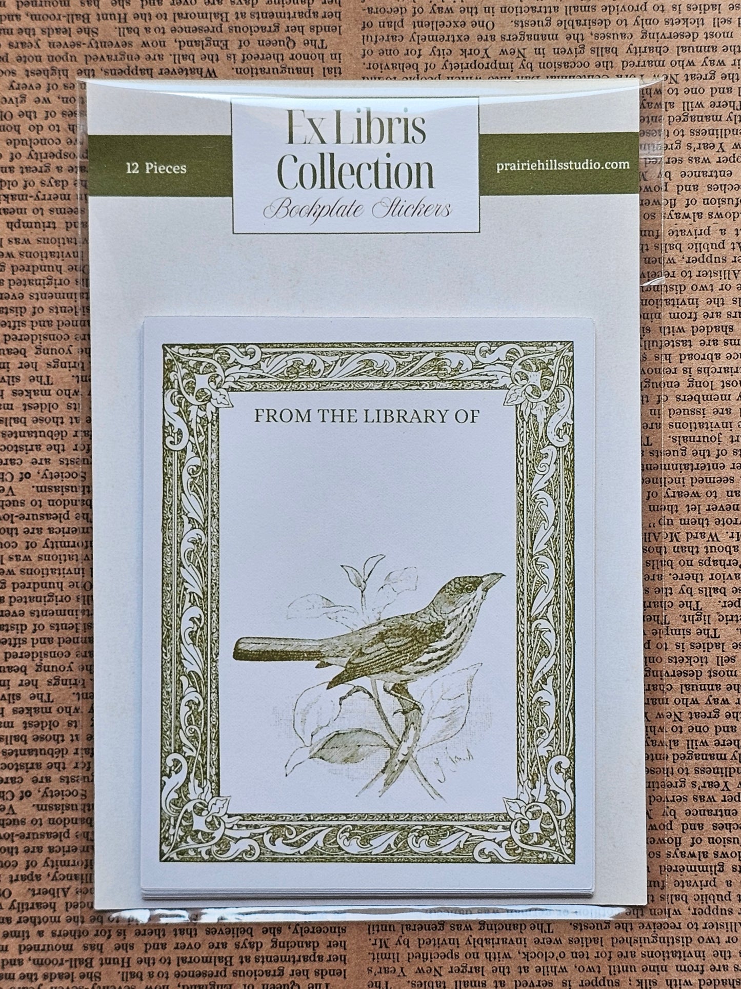 Ex Libris Collection Bookplate Stickers | Bird & Branch Illustration Stickers | 12 Pack | Adhesive Bookplates