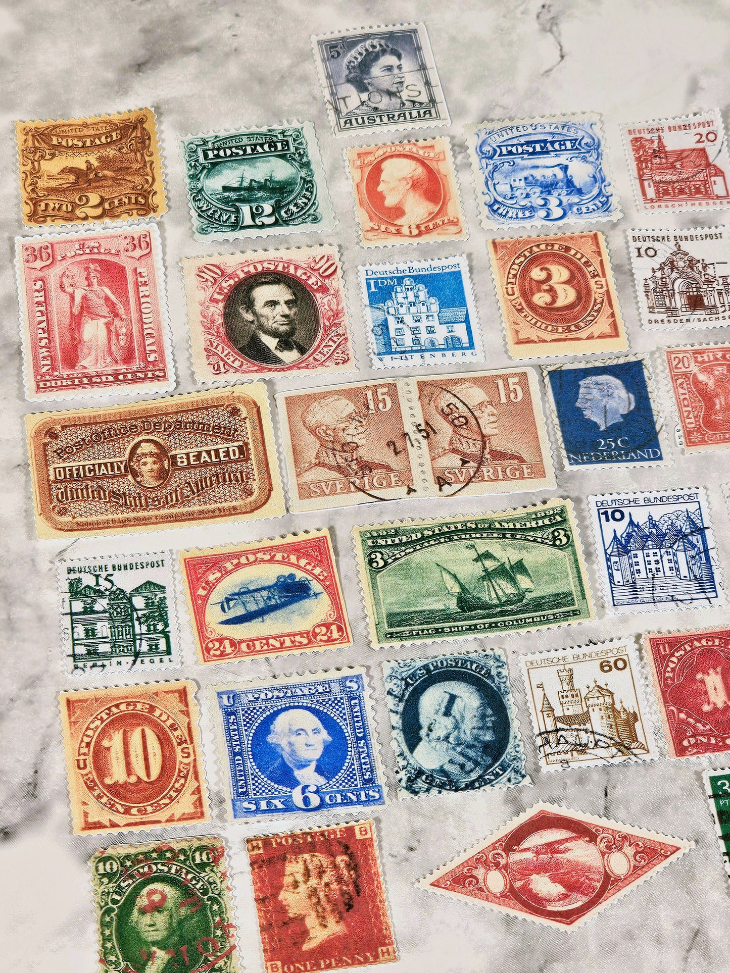 Vintage Postage Stamp Faux Stickers | 50 Pcs