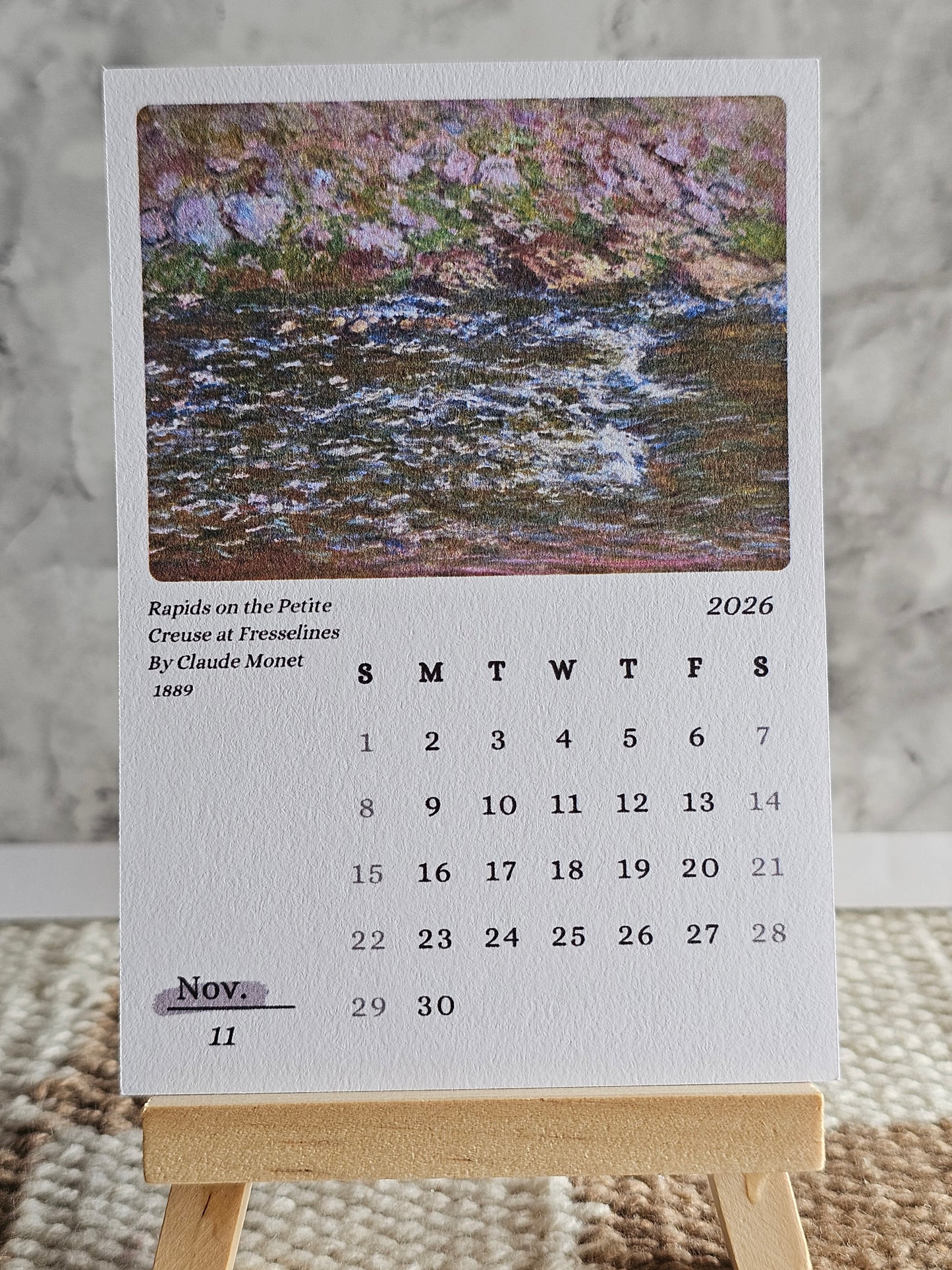 Claude Monet 2026 Mini Desk Calendar & Display Easel | 12 Month Calendar