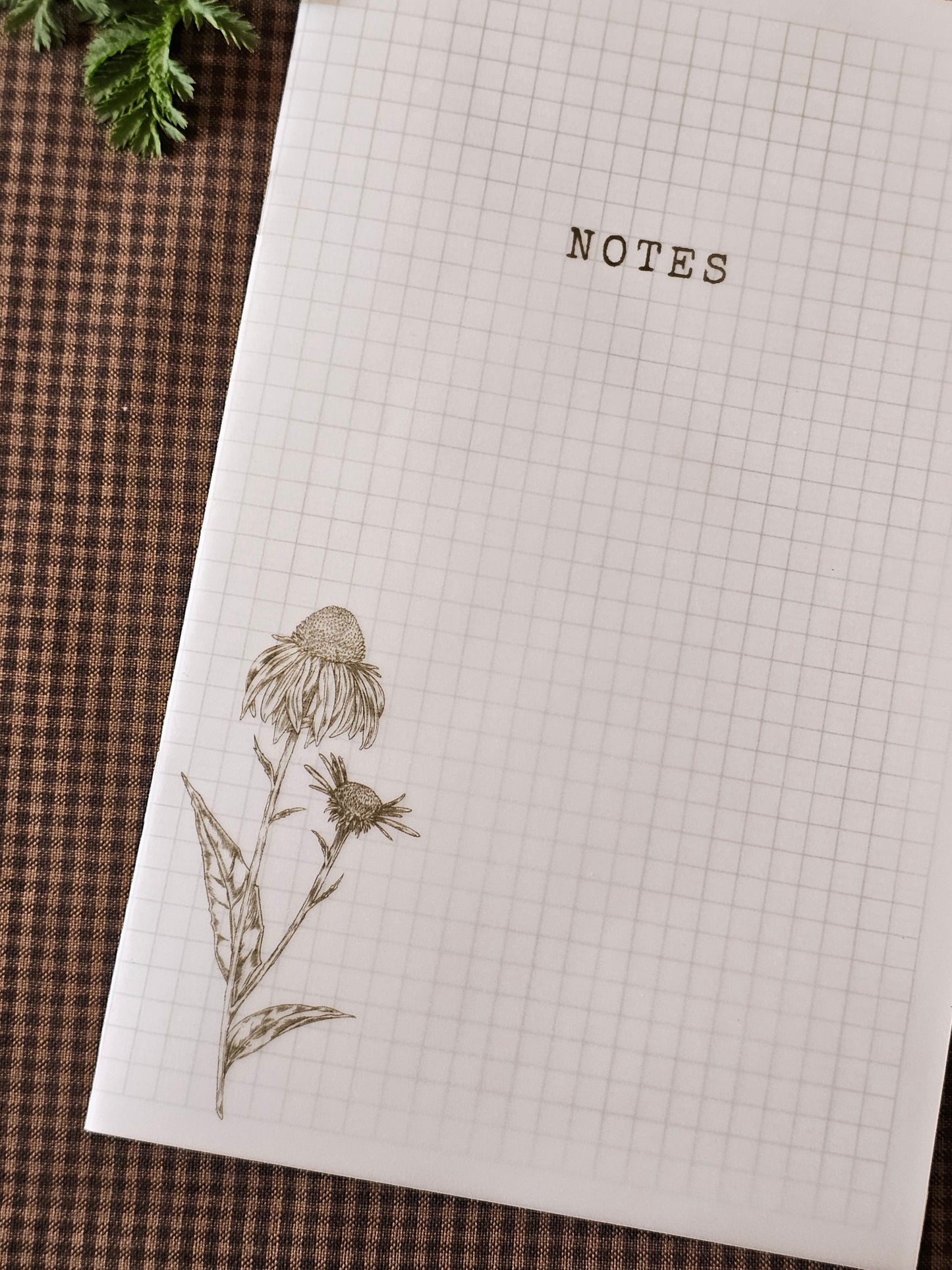 Handmade Coneflower Pocket Notebook | Grid-Lined Vellum Overlay