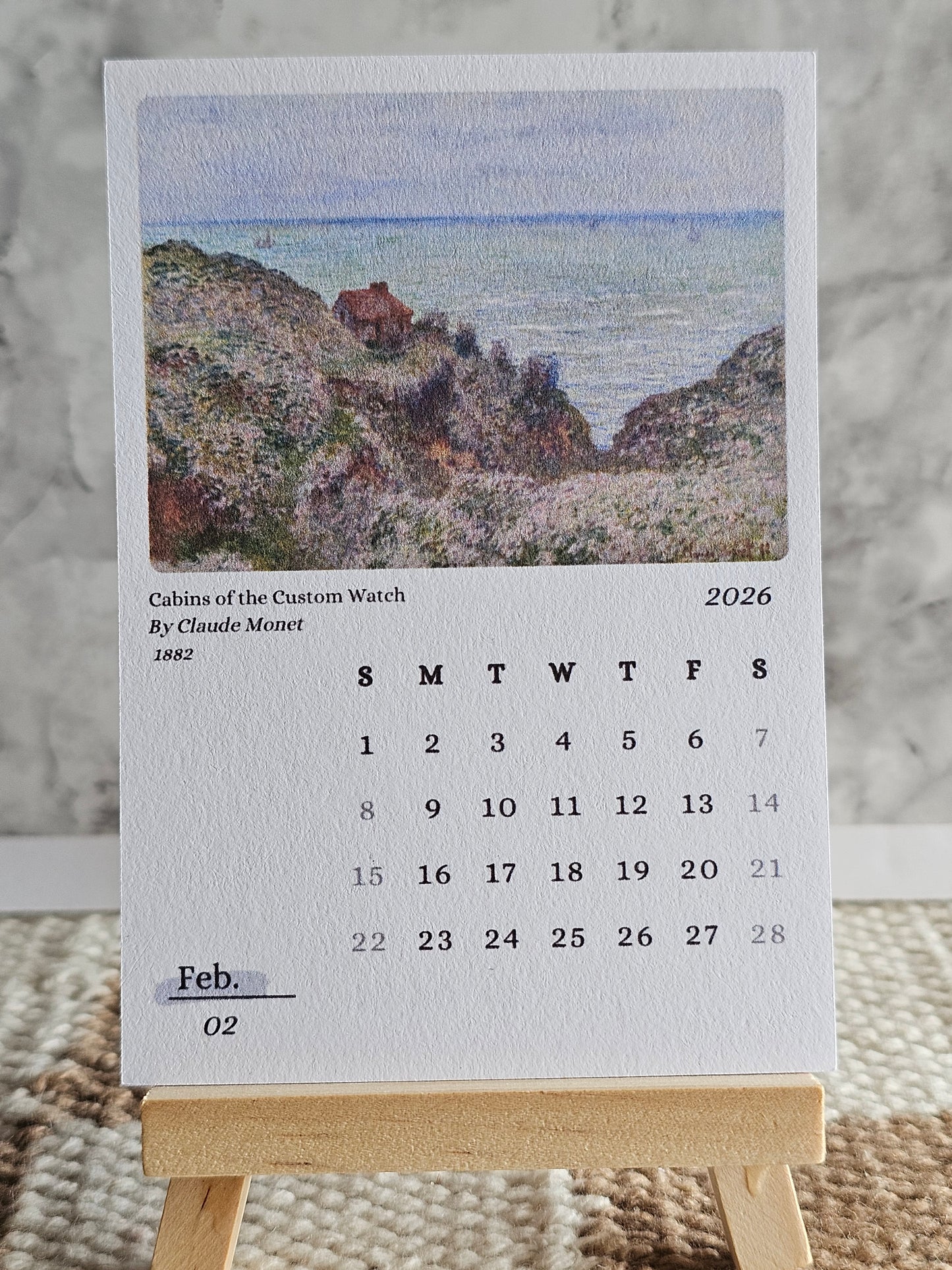 Claude Monet 2026 Mini Desk Calendar & Display Easel | 12 Month Calendar