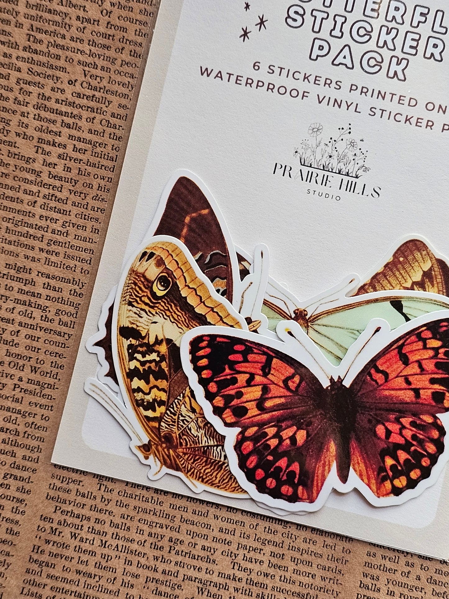 Vinyl Butterfly Stickers | 6 Pack | Adhesive Vinyl Waterproof Stickers