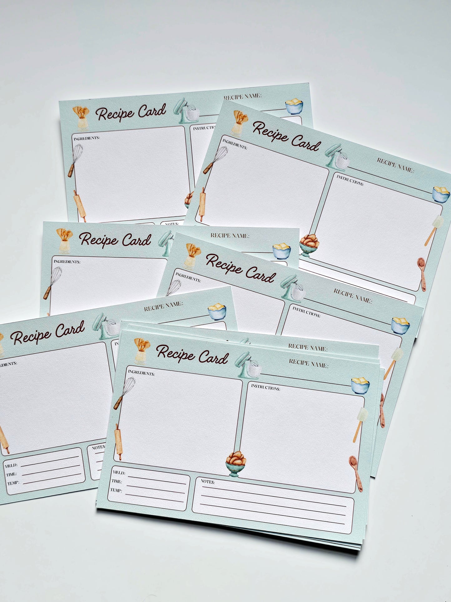 Retro Handmade Recipe Cards - Set of 10