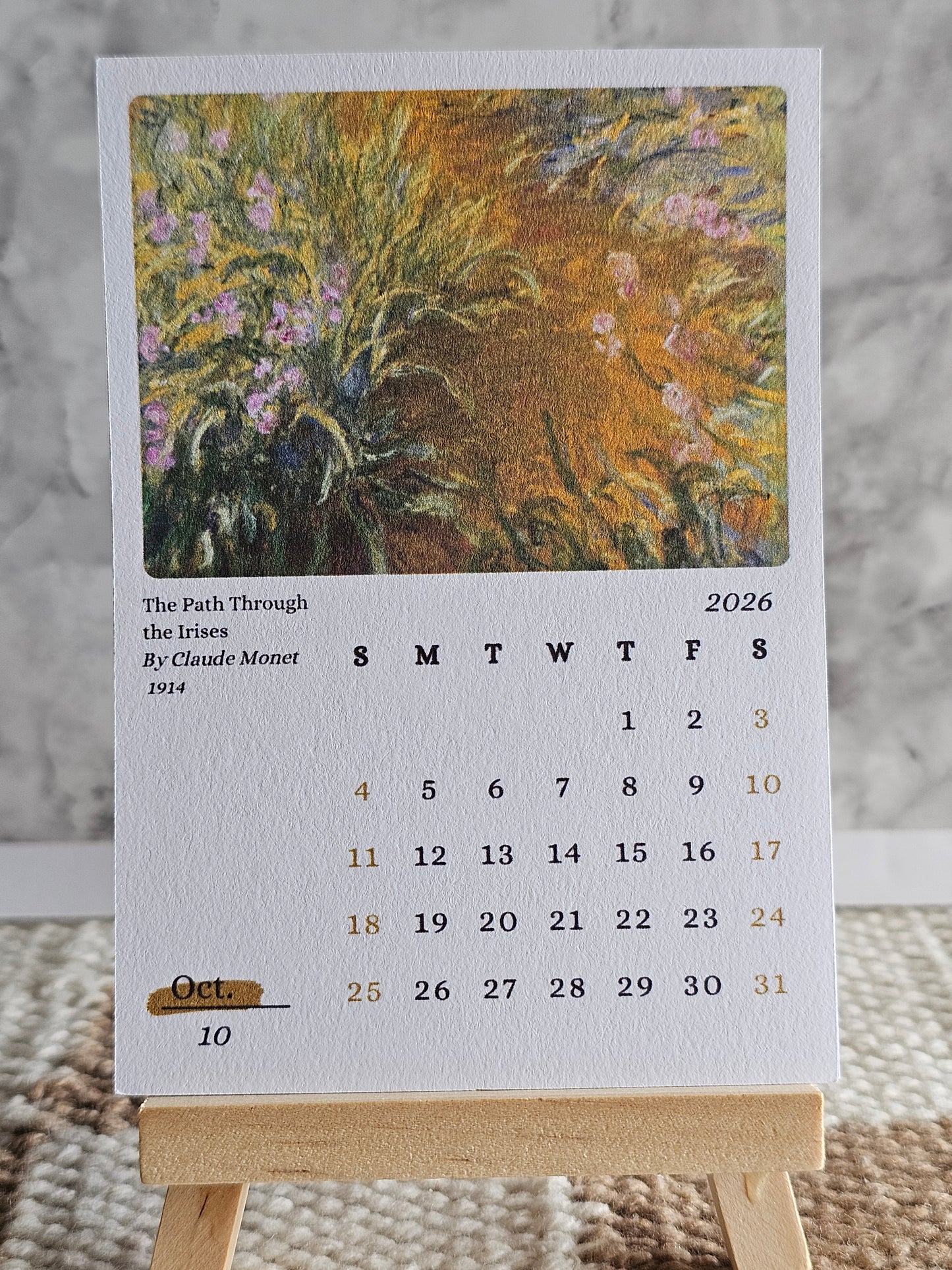 Claude Monet 2026 Mini Desk Calendar & Display Easel | 12 Month Calendar