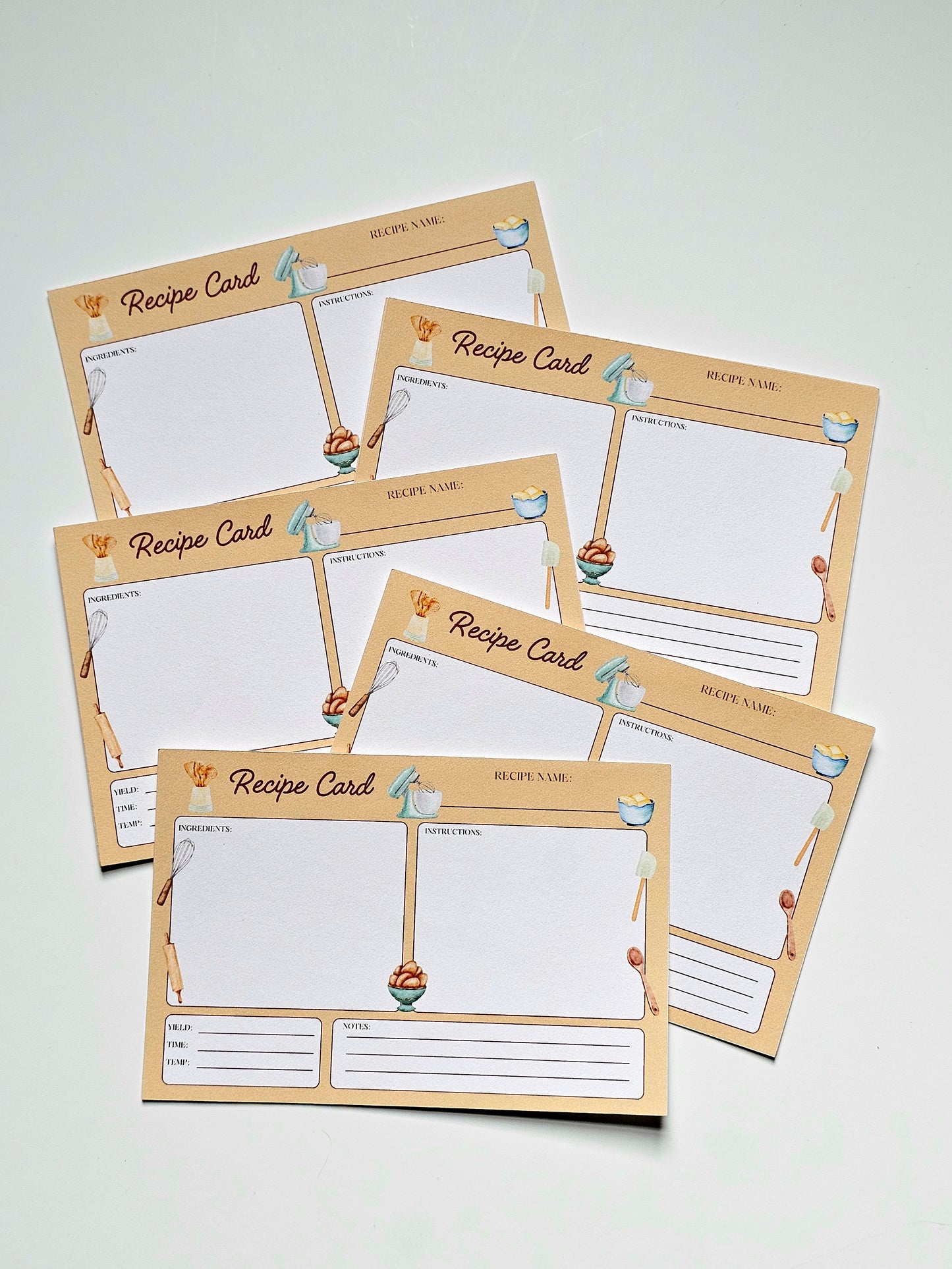 Retro Handmade Recipe Cards - Set of 10