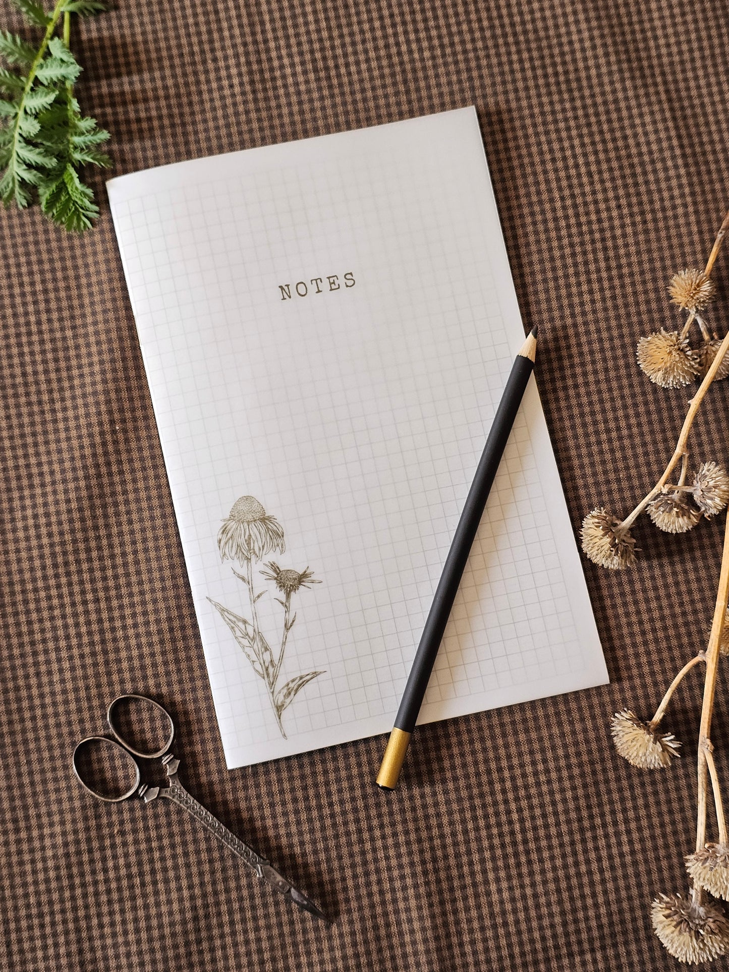 Handmade Coneflower Pocket Notebook | Grid-Lined Vellum Overlay