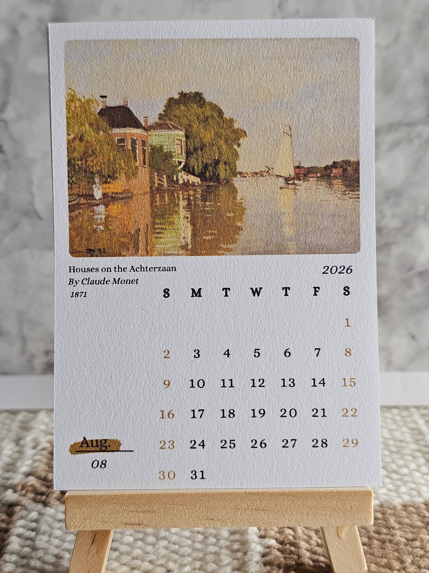 Claude Monet 2026 Mini Desk Calendar & Display Easel | 12 Month Calendar