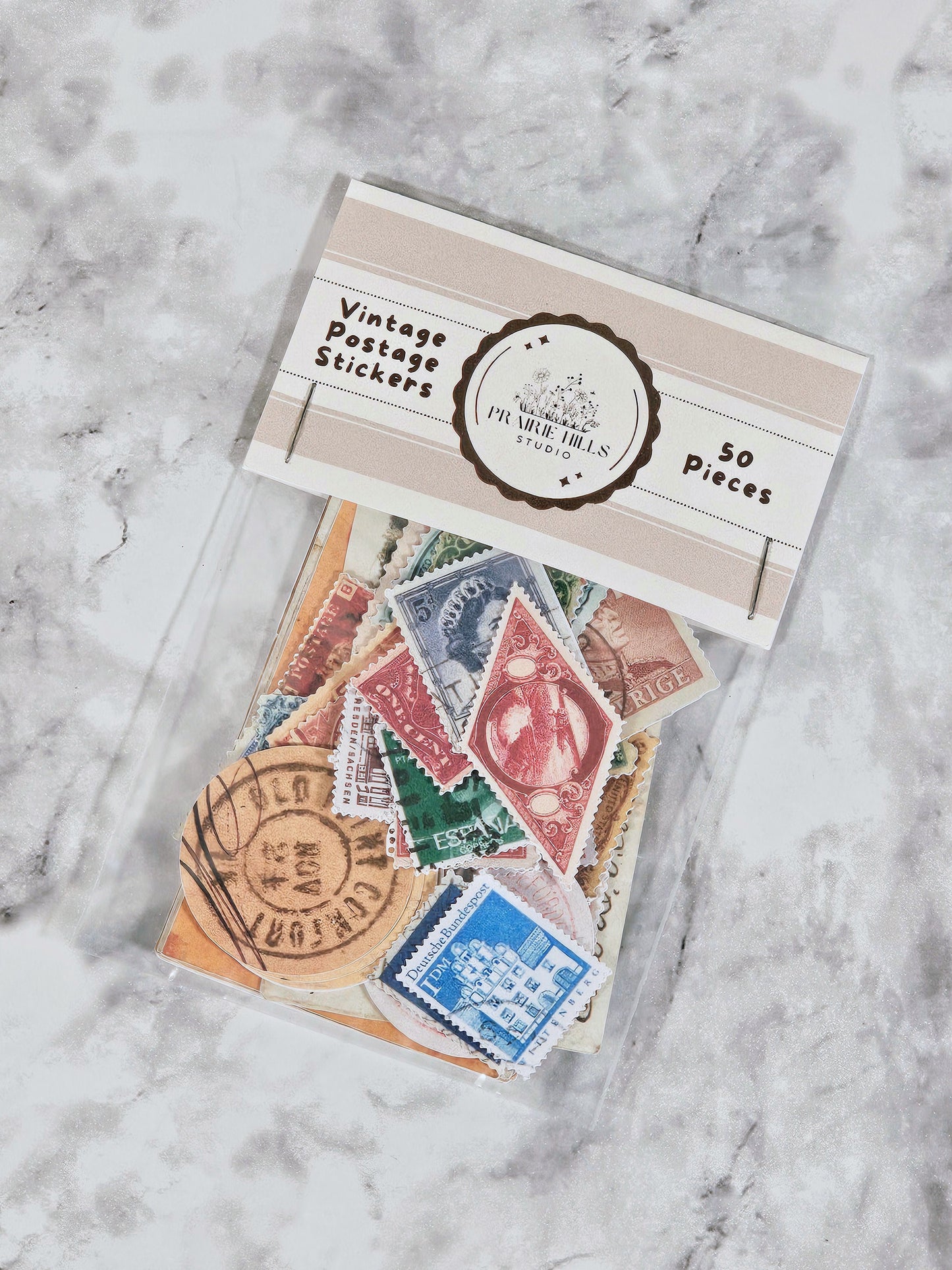 Vintage Postage Stamp Faux Stickers | 50 Pcs