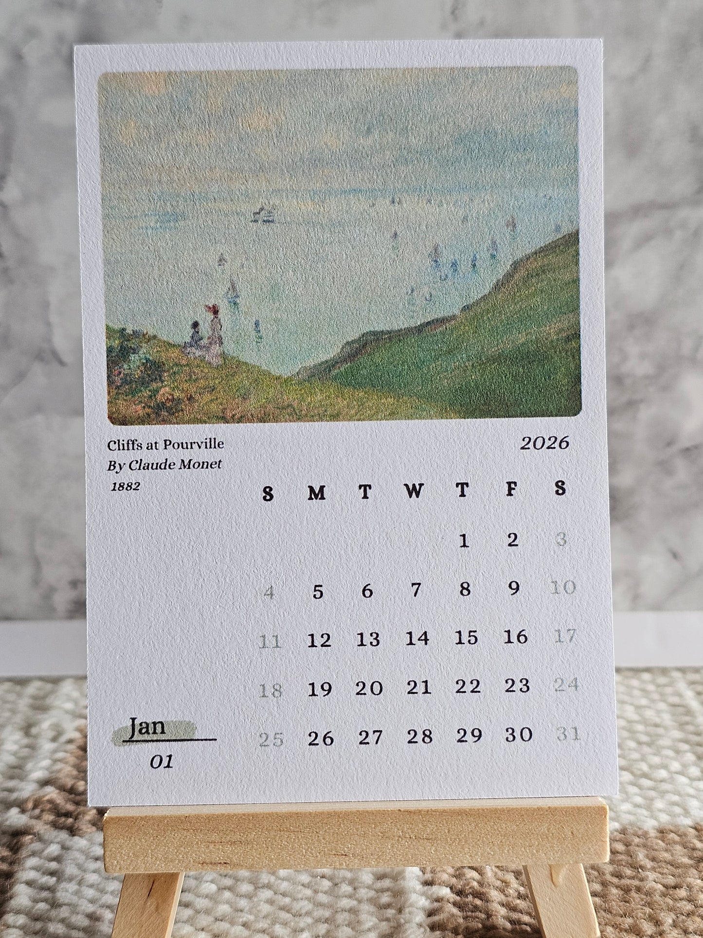 Claude Monet 2026 Mini Desk Calendar & Display Easel | 12 Month Calendar