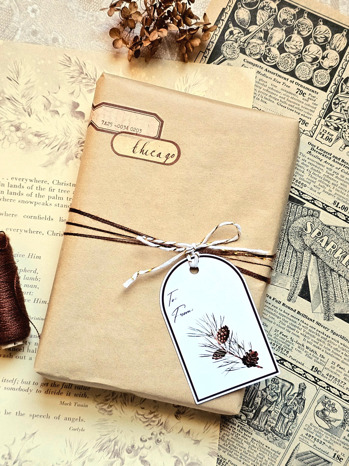 Pine Branch Holiday Gift Tags | Set of 12 Holiday Tags