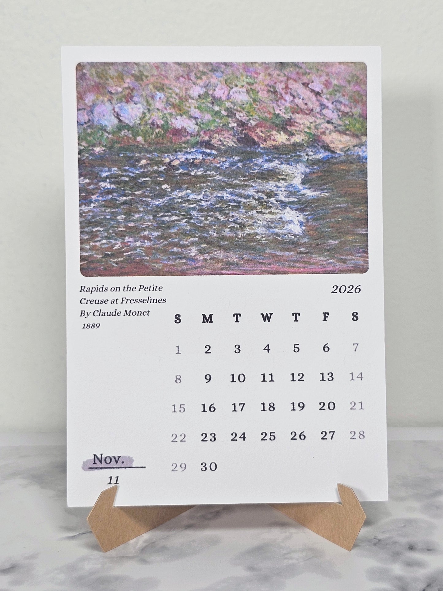 Claude Monet 2026 Mini Desk Calendar & Easel | 12 Month Calendar
